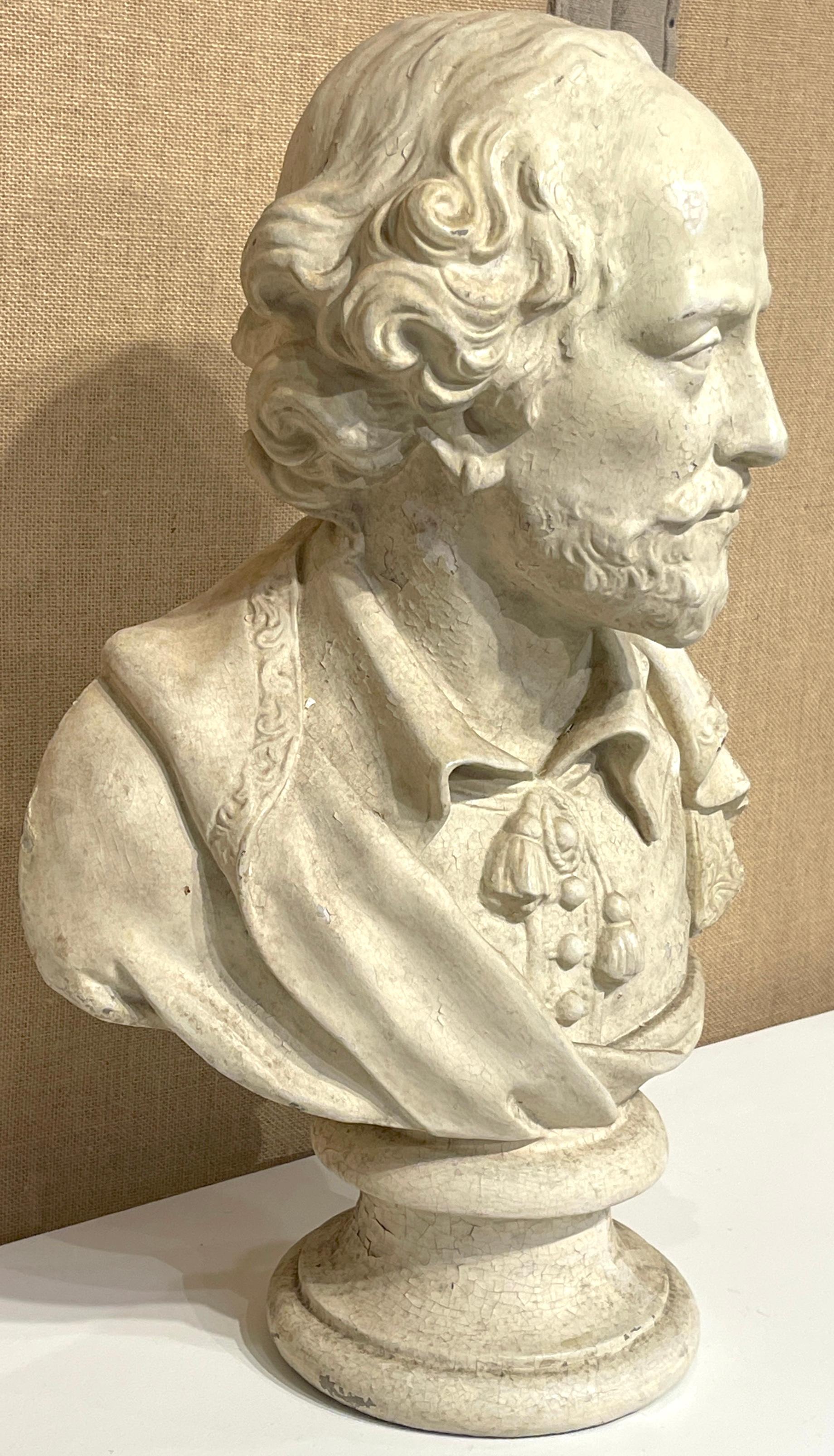 Cast Stone Antique English Weathered Plaster Bust of Shakespeare  For Sale