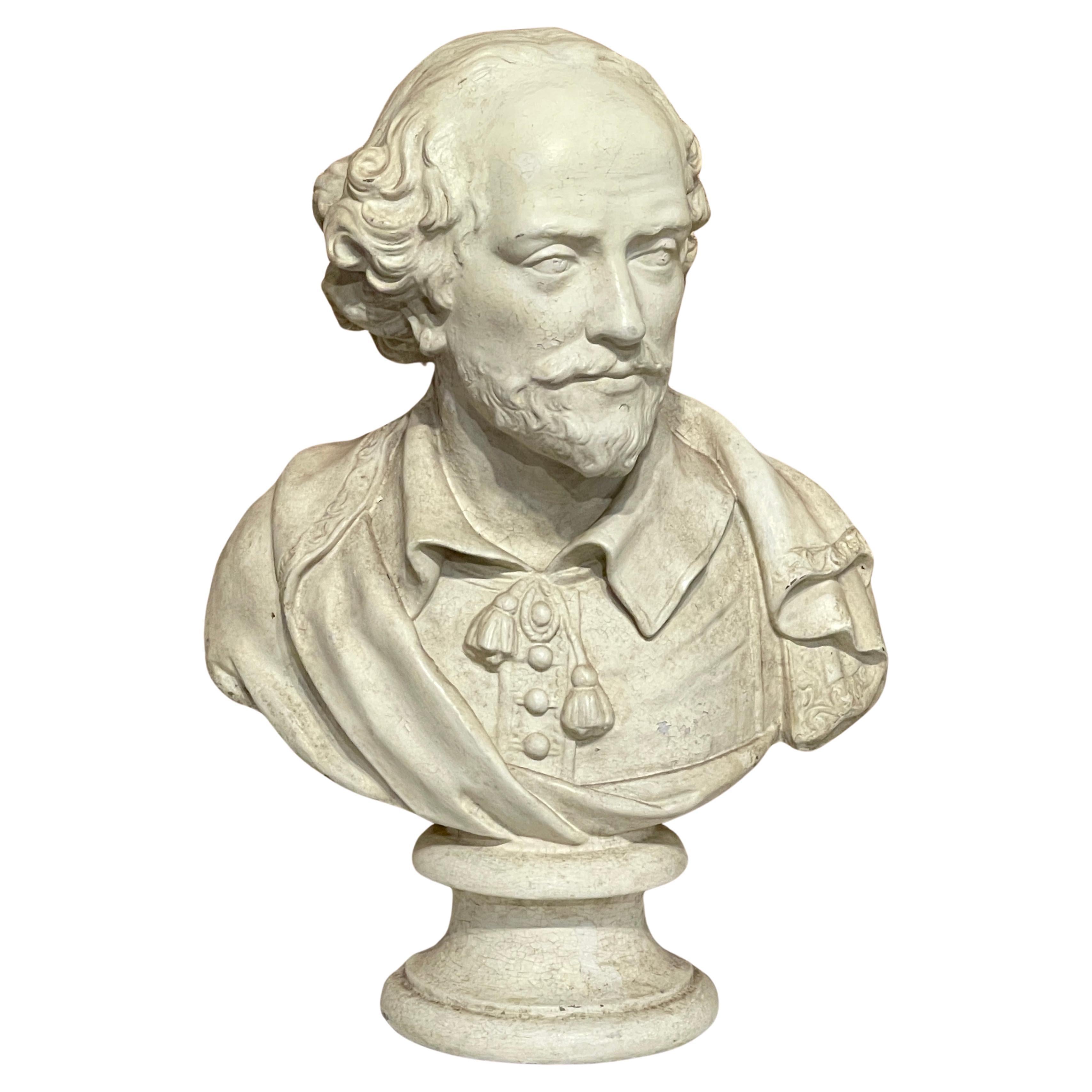 Ancien buste de Shakespeare en plâtre vieilli anglais 