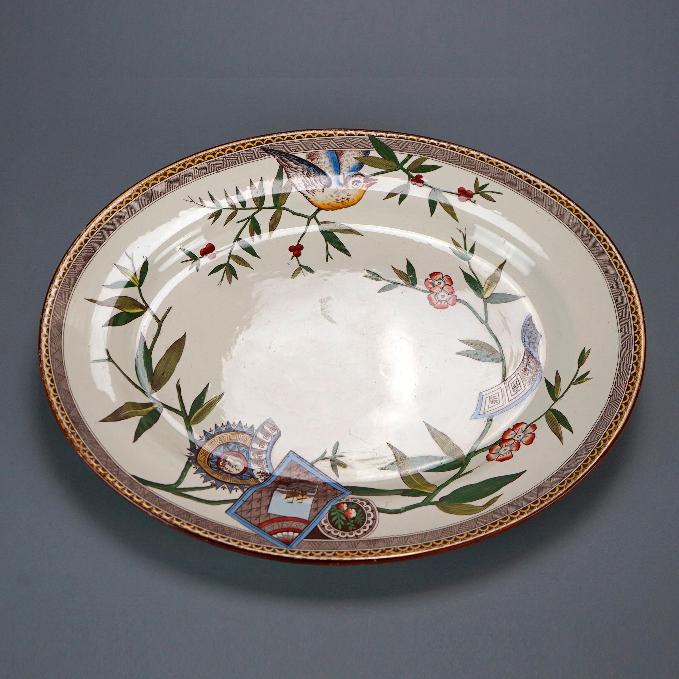Antique English Wedgwood Aesthetic Movement Platter, Bird & Garden, 19th C In Good Condition In Big Flats, NY