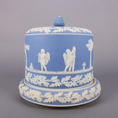 Antique English Wedgwood Blue Jasperware Porcelain Cheese Keeper, 19th Century