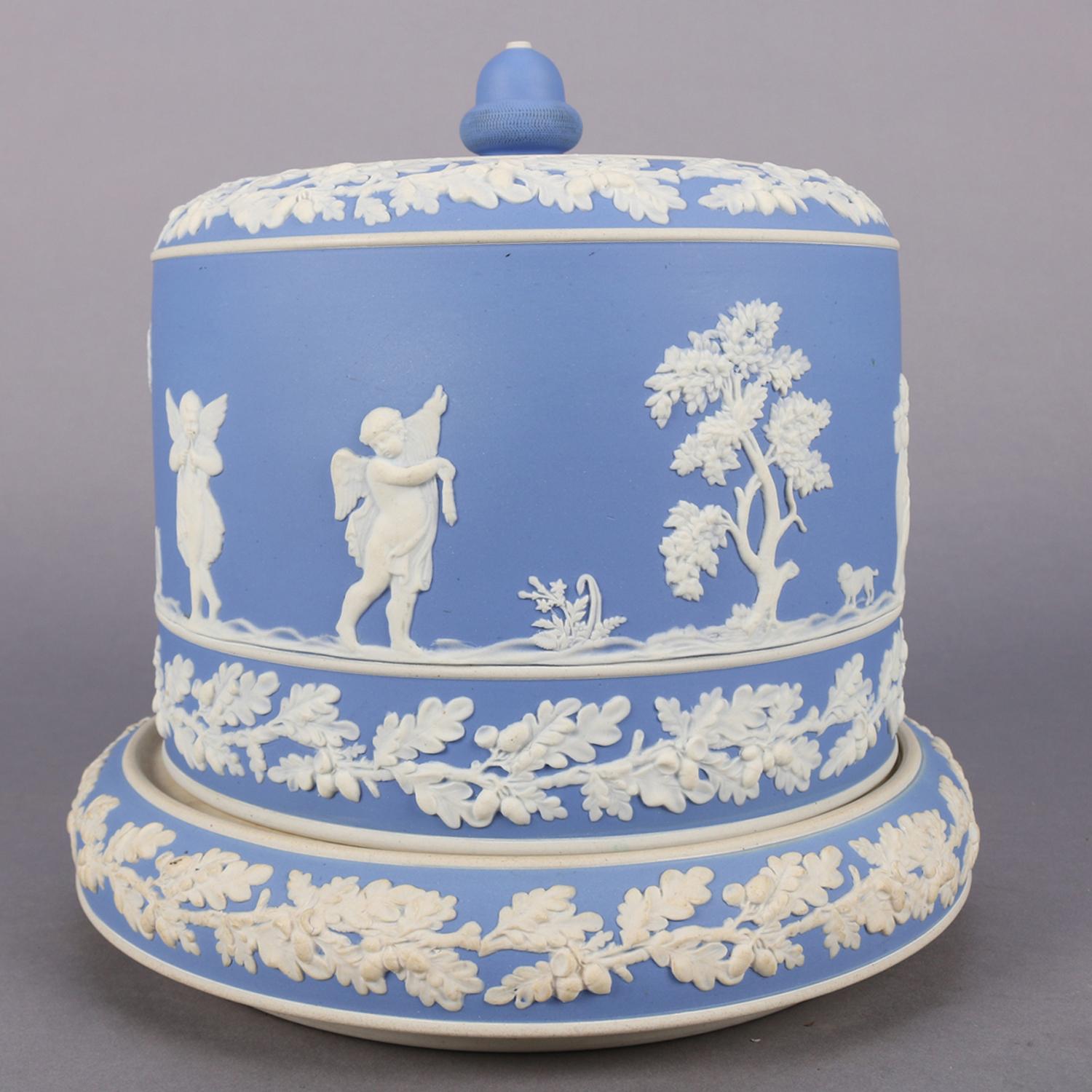 Classical Greek Antique English Wedgwood Blue Jasperware Porcelain Cheese Keeper, 19th Century