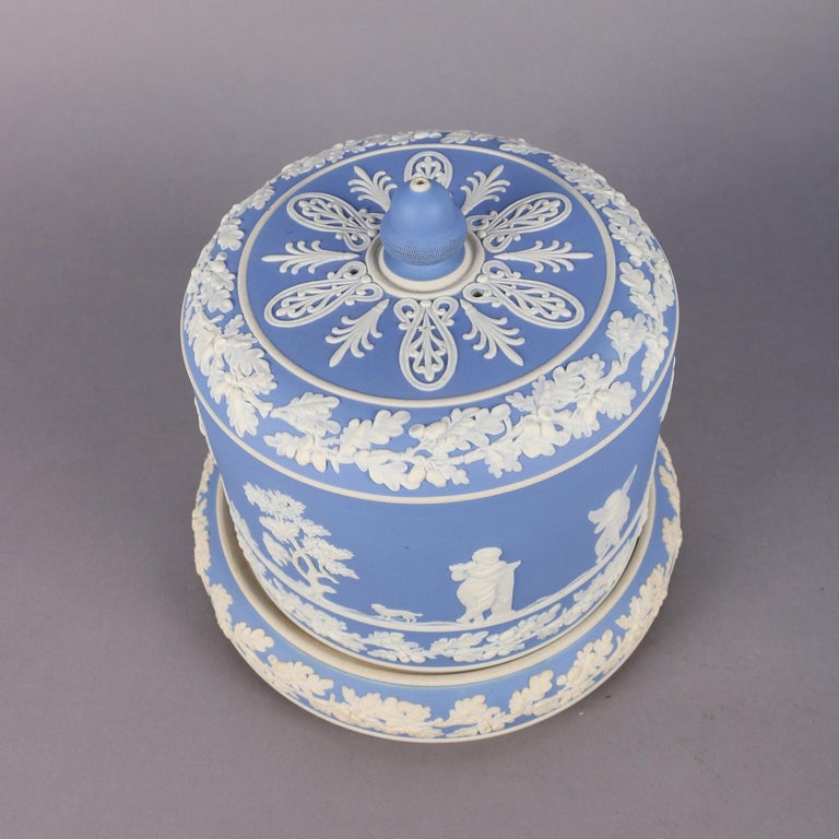 Antique English Wedgwood Blue Jasperware Porcelain Cheese Keeper, 19th