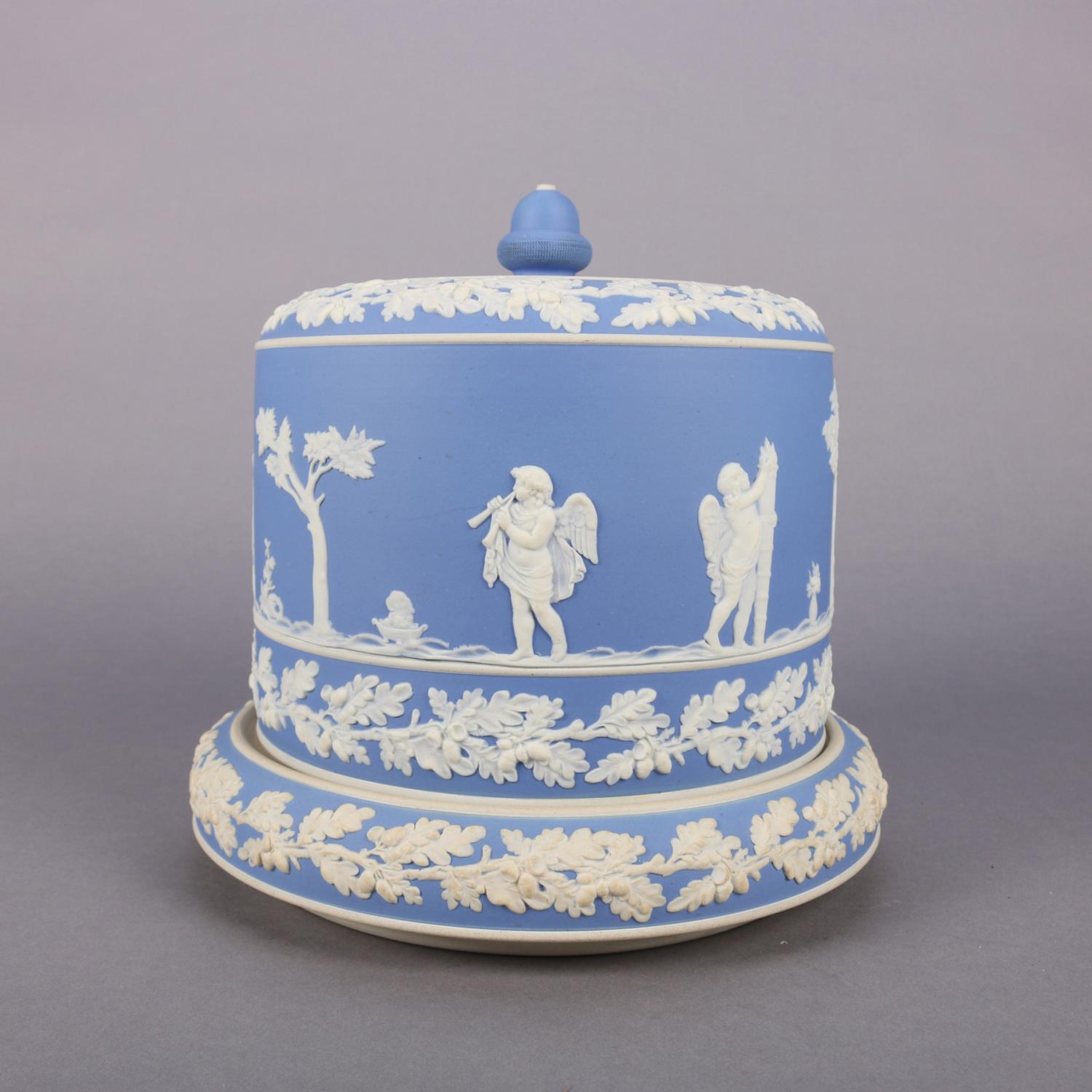 Antique English Wedgwood Blue Jasperware Porcelain Cheese Keeper, 19th Century 2
