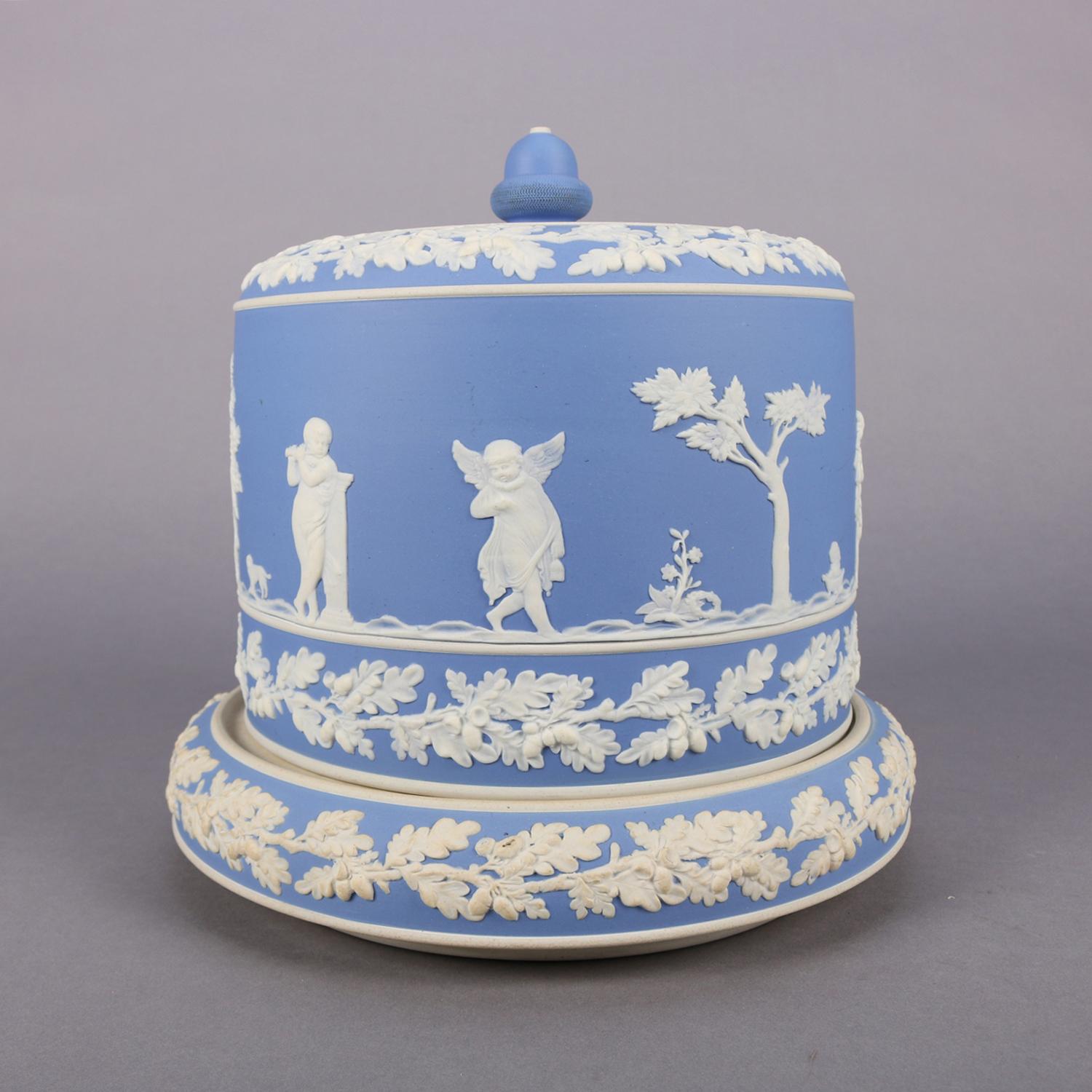 Antique English Wedgwood Blue Jasperware Porcelain Cheese Keeper, 19th Century 3