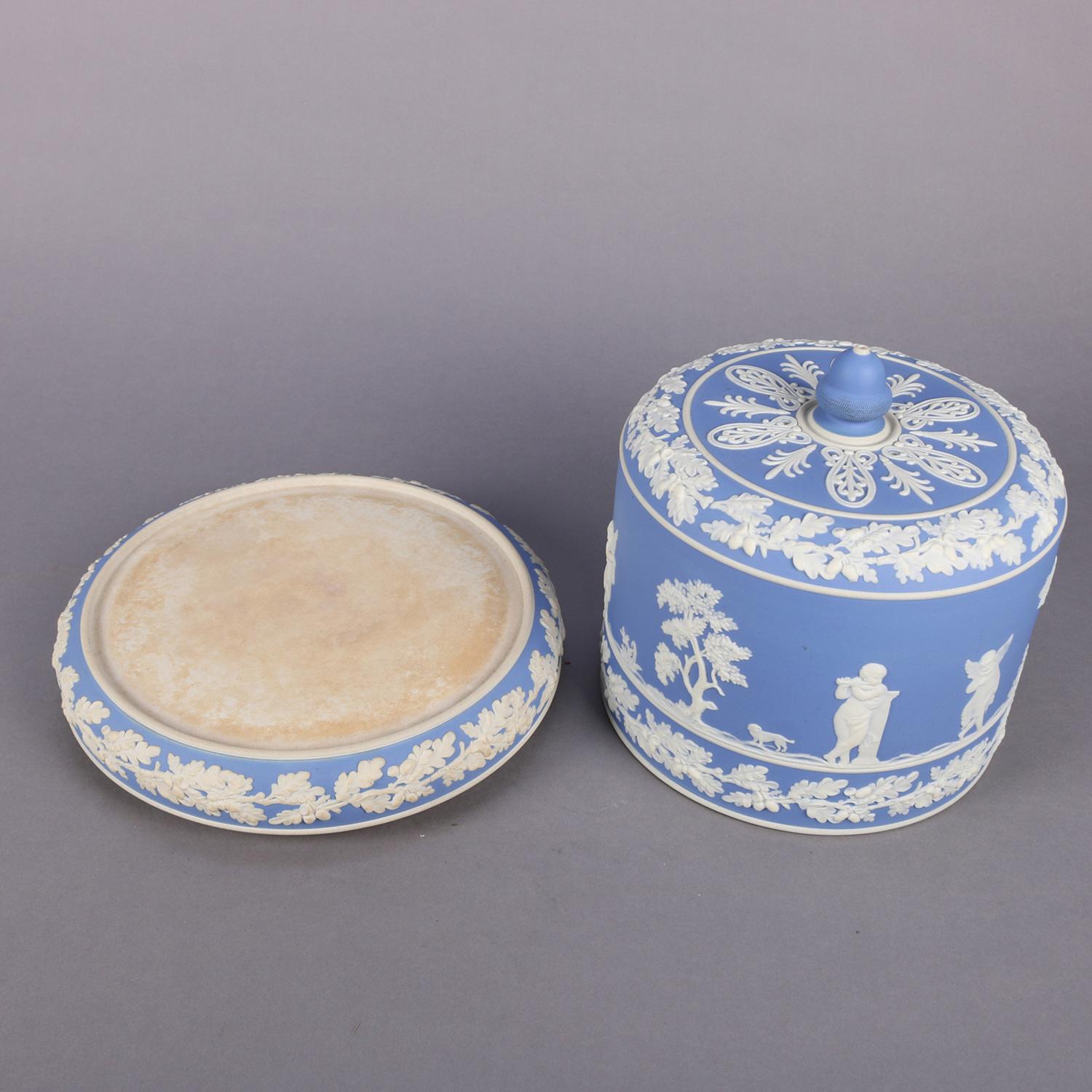 Antique English Wedgwood Blue Jasperware Porcelain Cheese Keeper, 19th Century 4