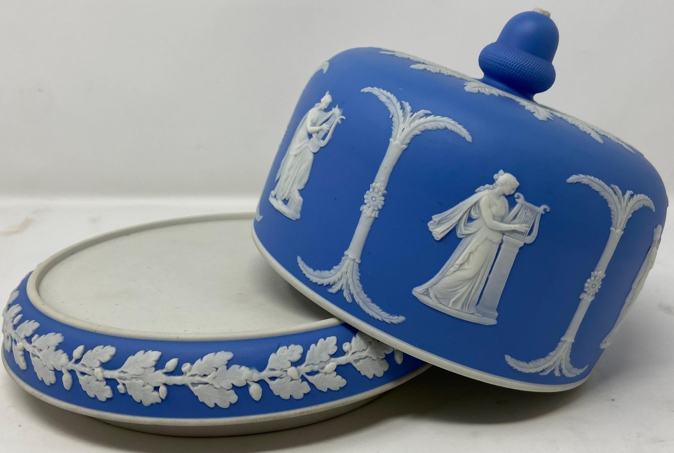 19th Century Antique English Wedgwood Blue & White Porcelain Cheese Dish and Cover Circa 1900