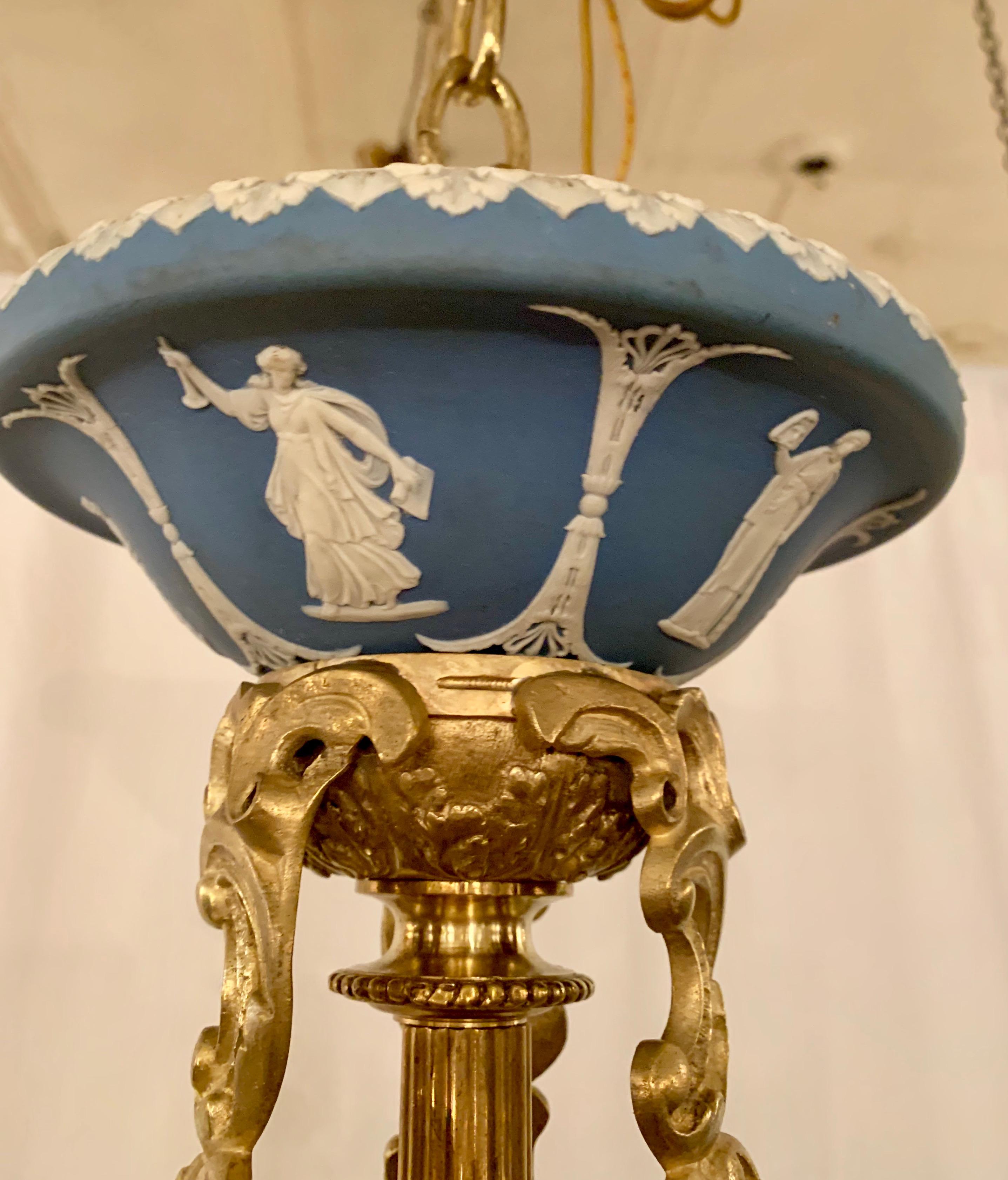 Antique English Wedgwood and Gold Bronze Chandelier, Circa 1880's In Good Condition In New Orleans, LA