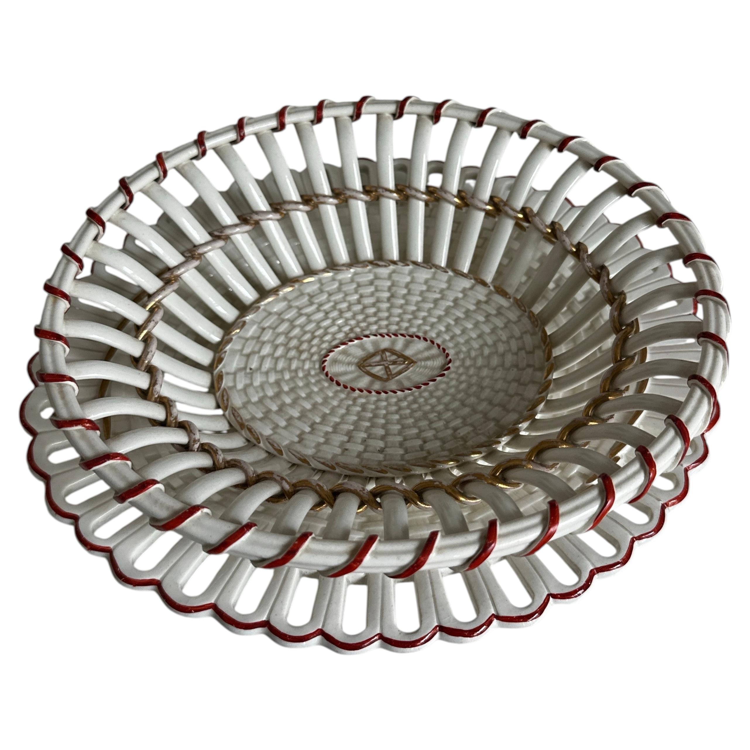 Antique English Wedgwood Chestnut Basket with Reticulated Under Plate Creamware