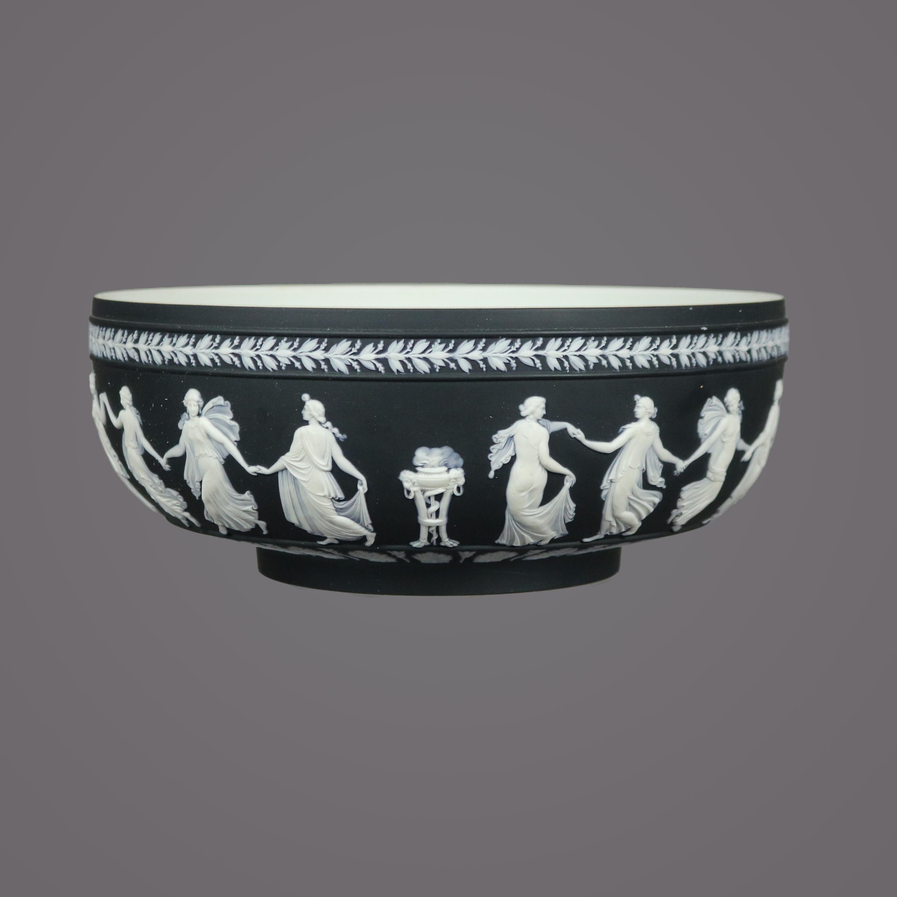 Antique English Wedgwood Classical Black Basalt Porcelain Bowl, circa 1900 In Good Condition In Big Flats, NY