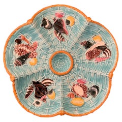 Antique English "Wedgwood" Majolica Porcelain Oyster Plate, circa 1875