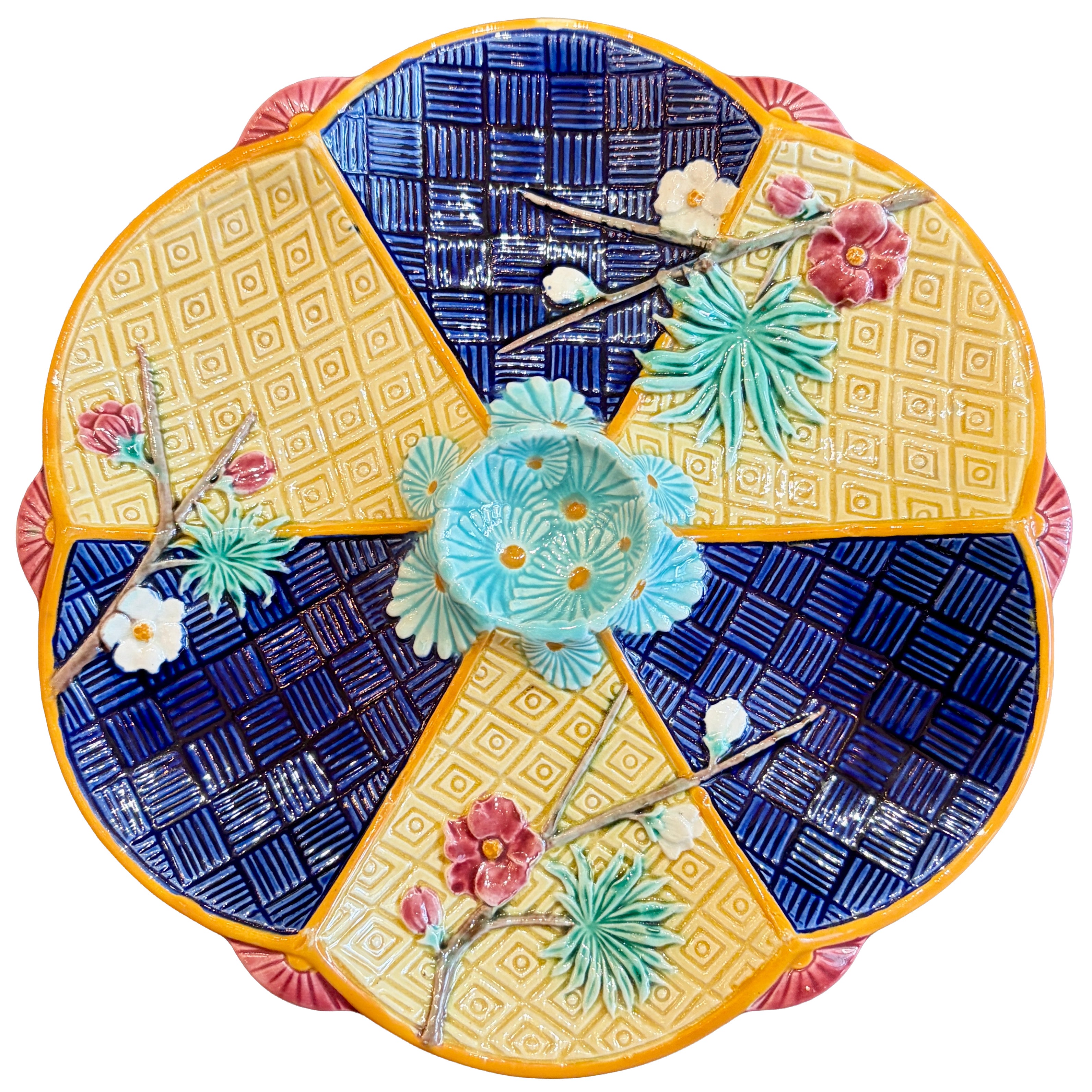 Antique English Wedgwood Majolica St. Louis Pattern Oyster Plate circa 1890-1910 For Sale