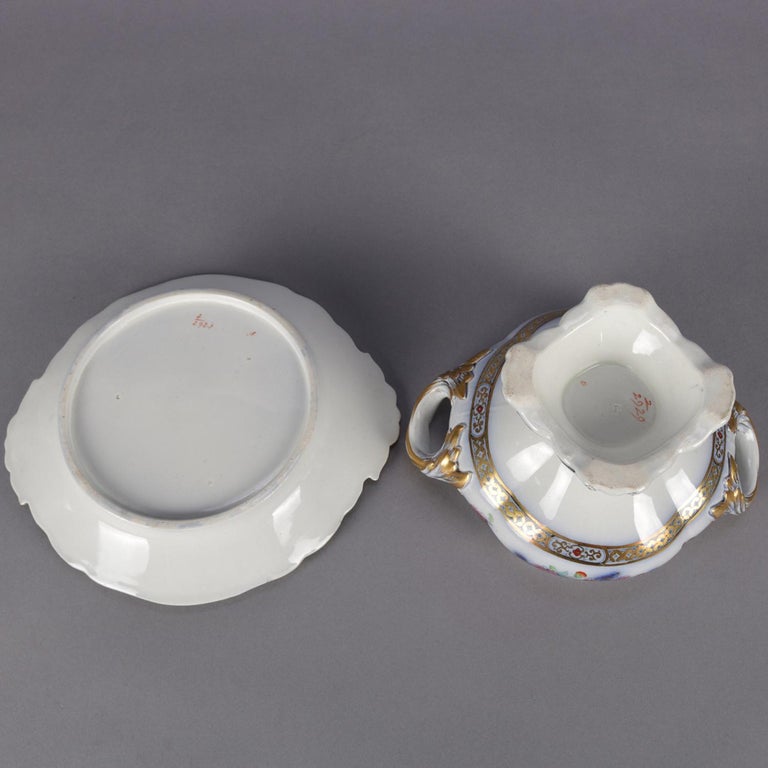 Antique English Wedgwood Noma School Flow Blue and Gilt Porcelain Gravy