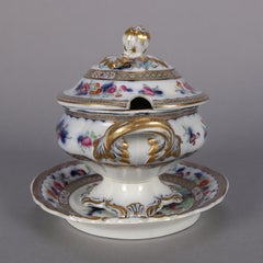 Antique English Wedgwood Noma School Flow Blue and Gilt Porcelain Gravy Boat