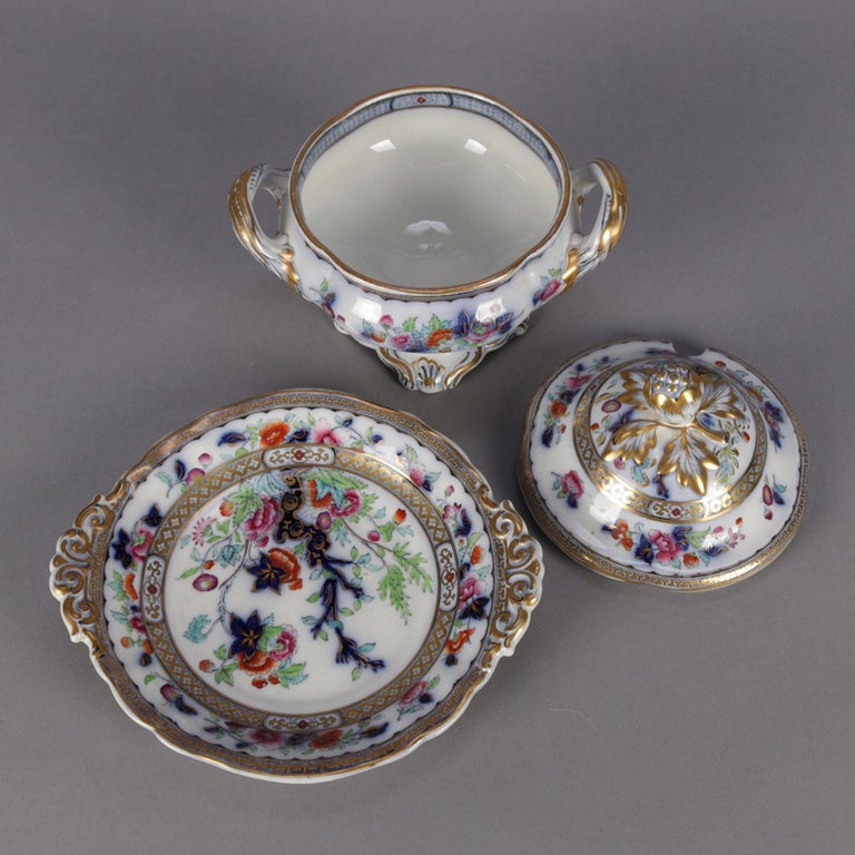 Antique English Wedgwood Noma School Flow Blue and Gilt Porcelain Gravy