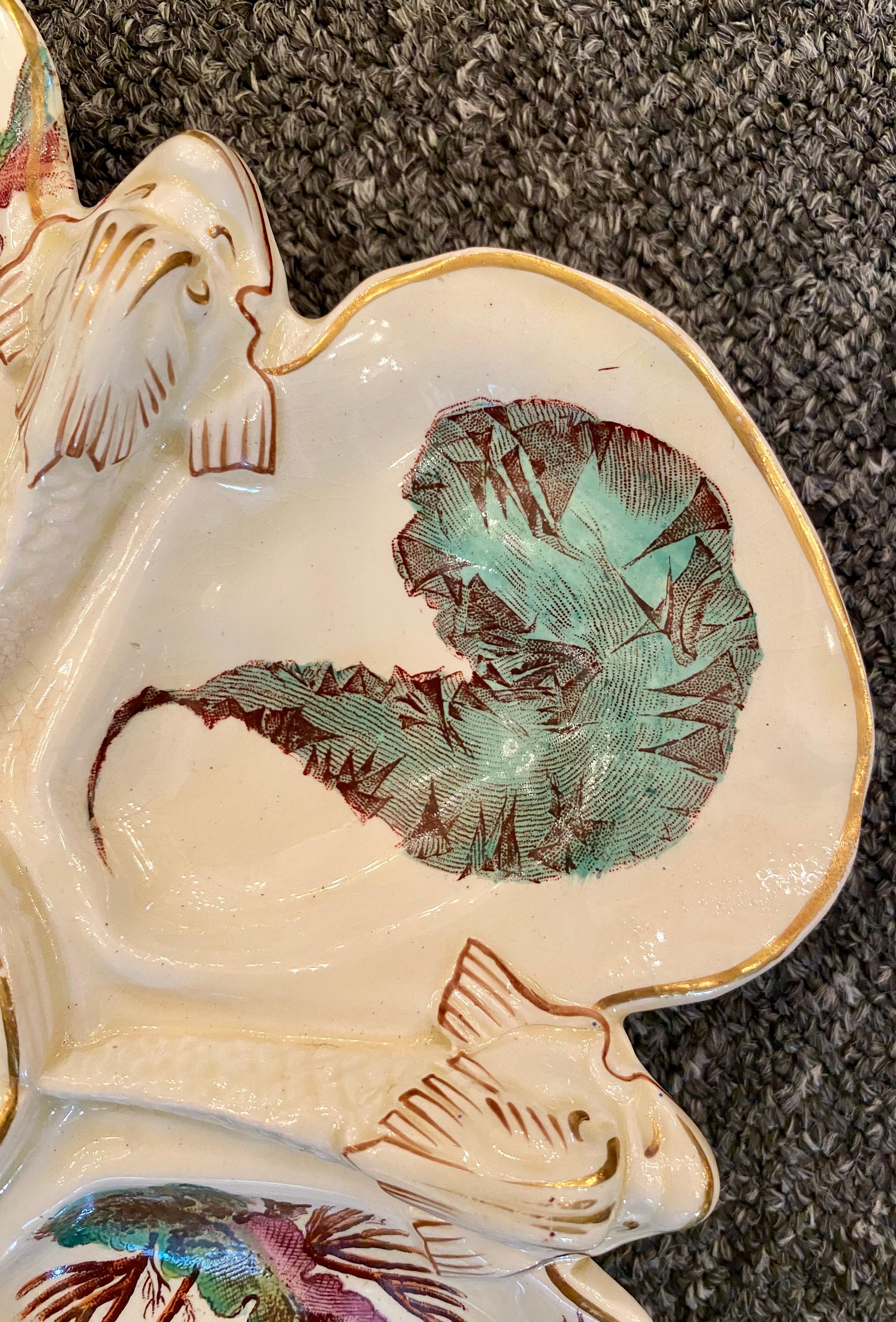 Antique English Wedgwood Porcelain Figural Dolphin Oyster Plate, Circa 1890's In Good Condition In New Orleans, LA