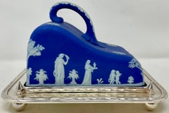 Antique English Wedgwood Porcelain & Silver Plated Cheese Dish, Circa 1890-1910