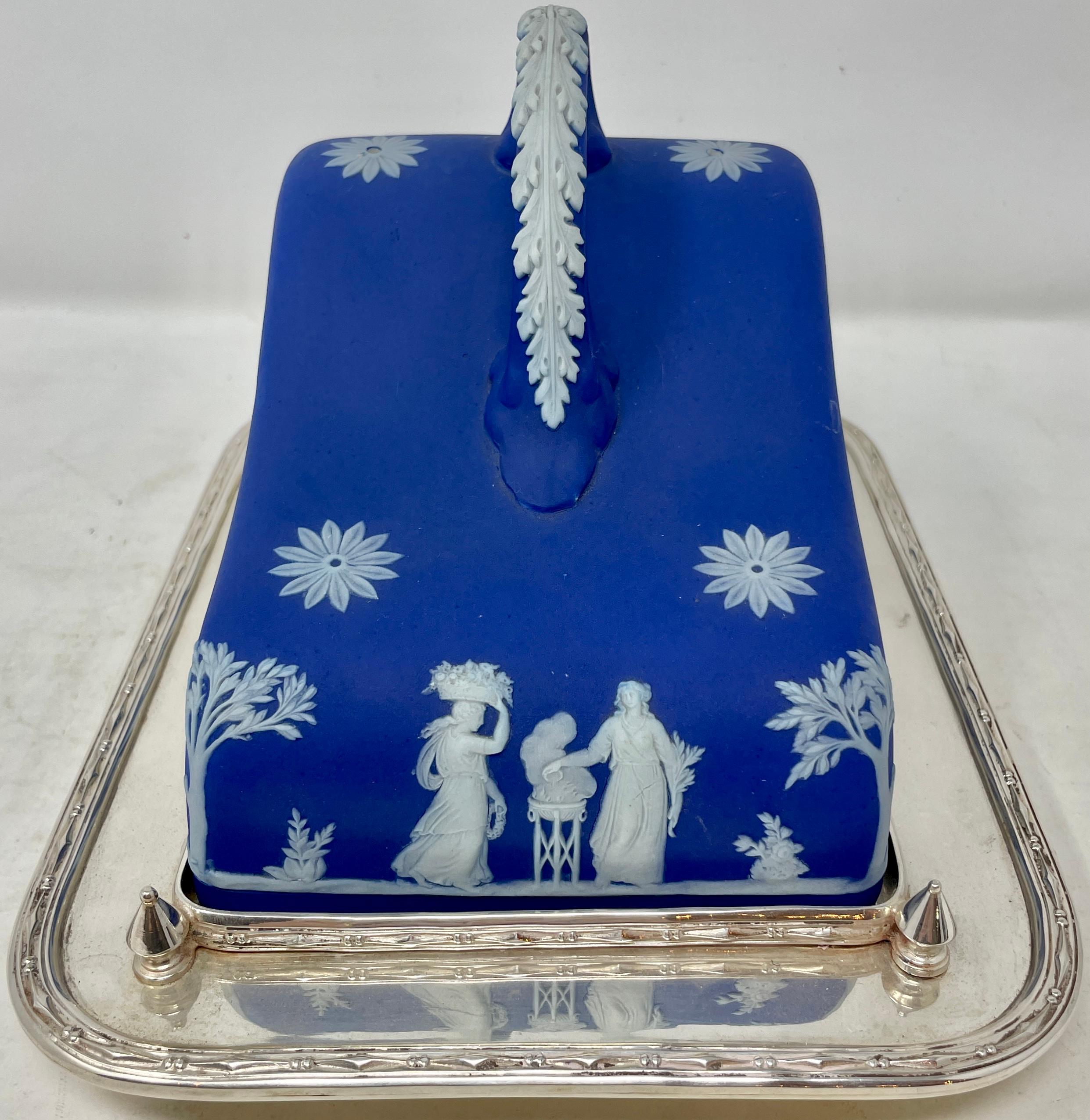 Antique English Wedgwood Porcelain & Silver Plated Cheese Dish, Circa 1890-1910 In Good Condition In New Orleans, LA
