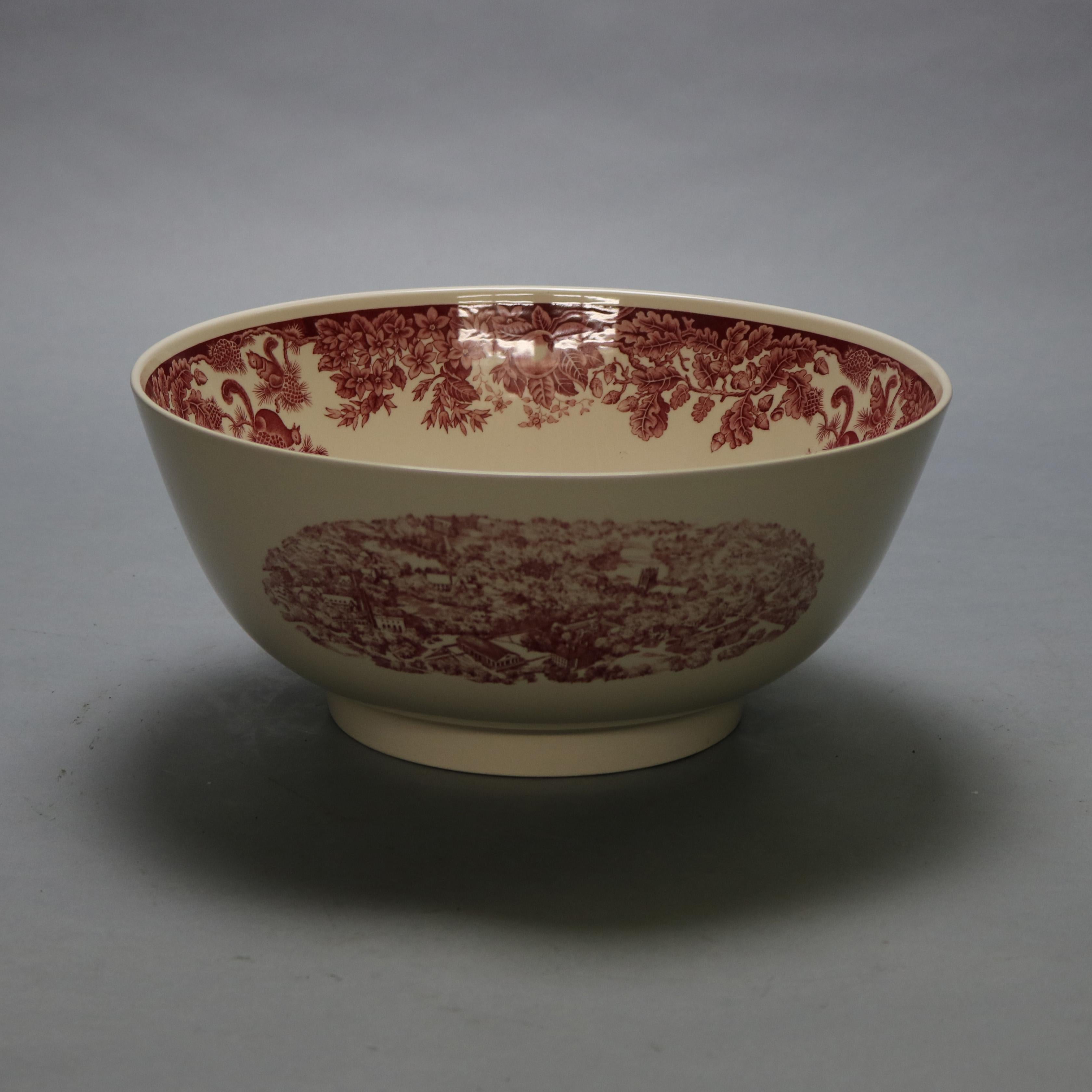 Antique English Wedgwood Scenic Red & White Porcelain Center Bowl, 20thC 8