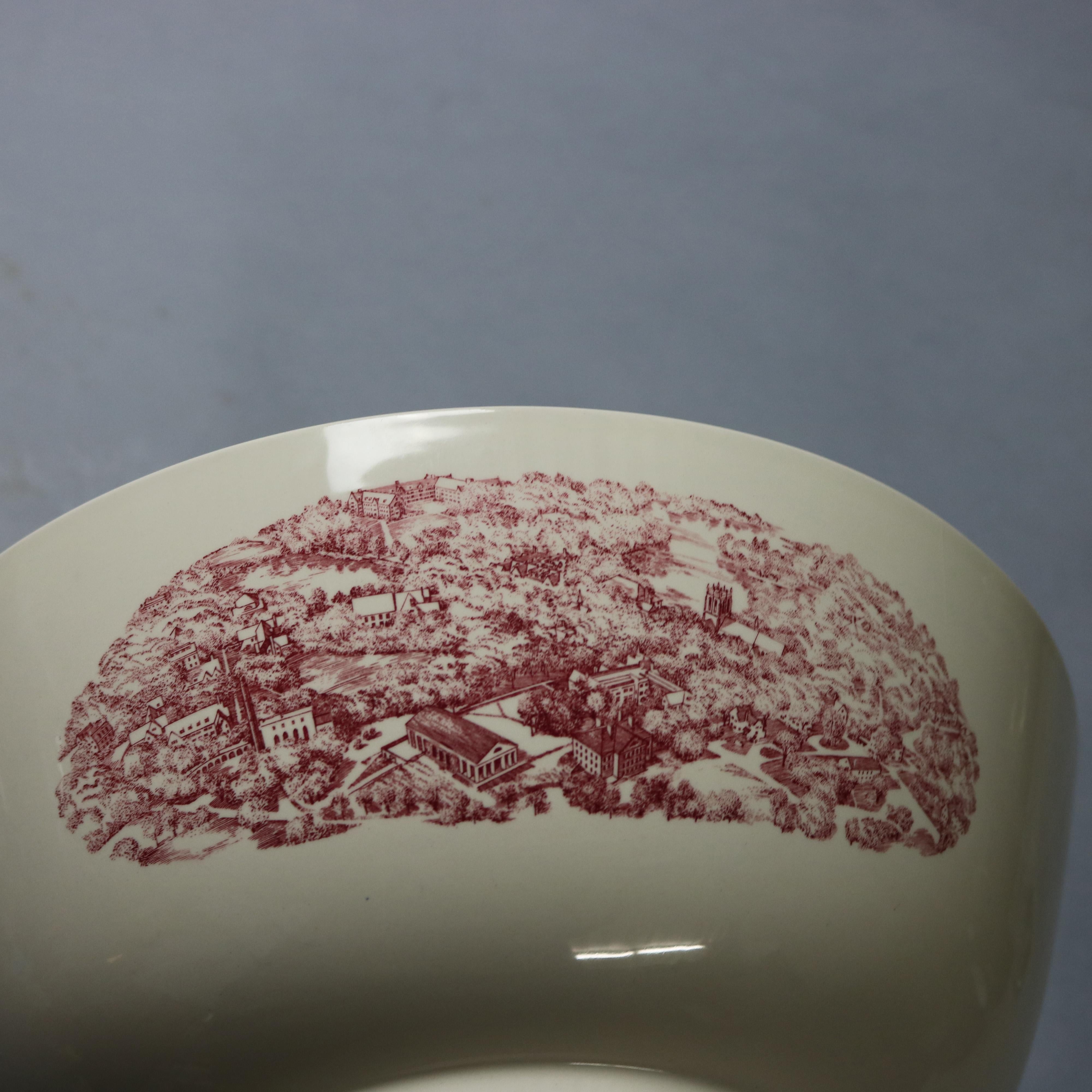 Antique English Wedgwood Scenic Red & White Porcelain Center Bowl, 20thC 1