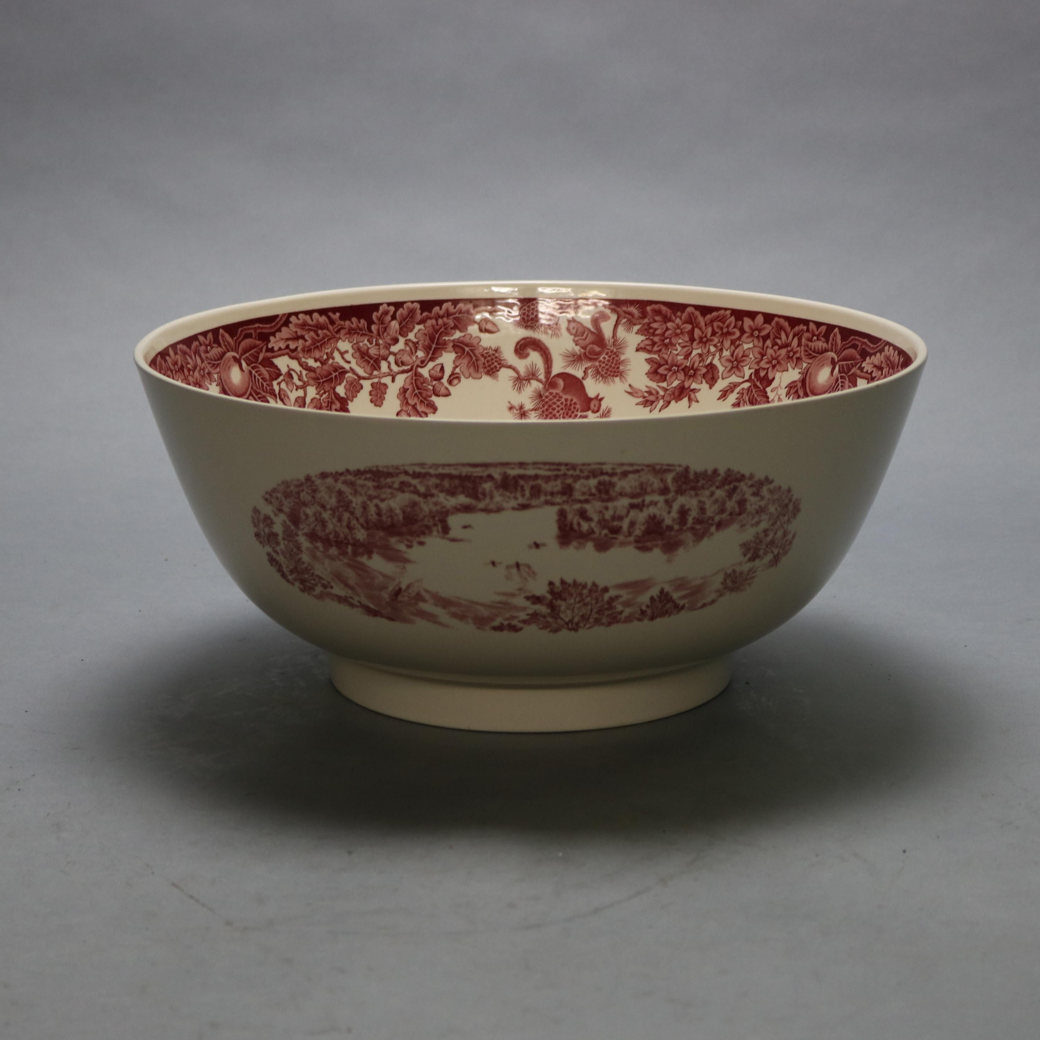 Antique English Wedgwood Scenic Red & White Porcelain Center Bowl, 20thC 3