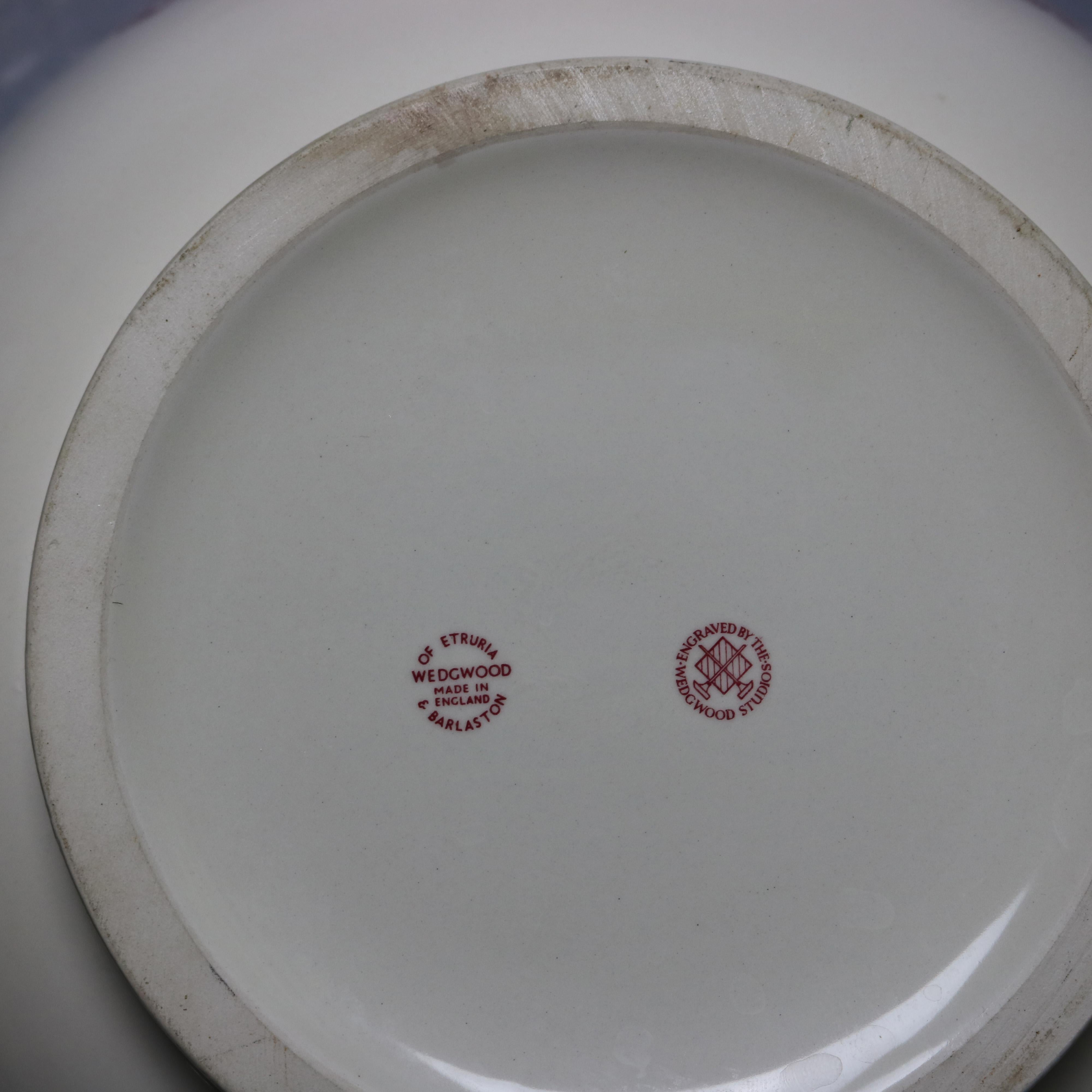 Antique English Wedgwood Scenic Red & White Porcelain Center Bowl, 20thC 2