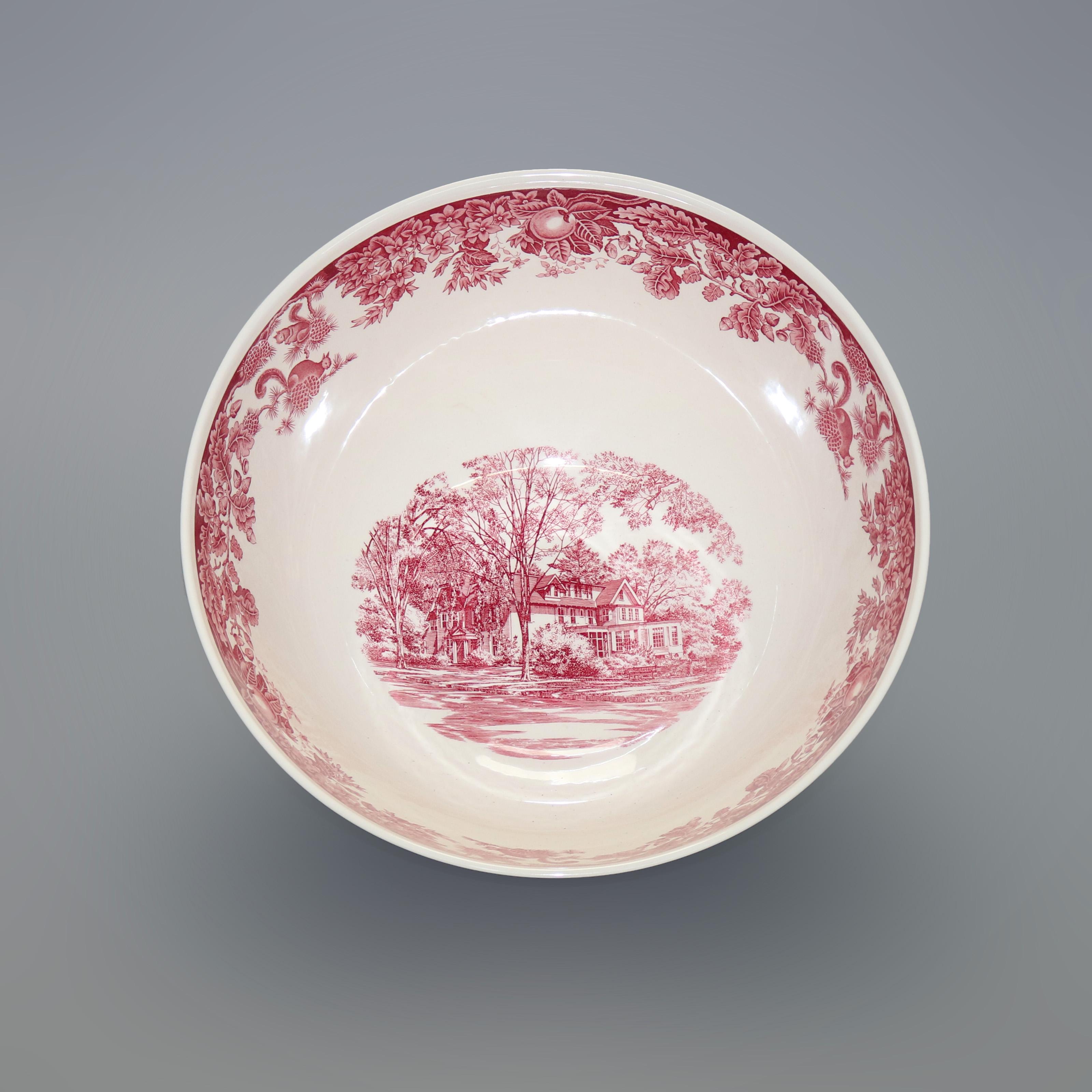 Antique English Wedgwood Scenic Red & White Porcelain Center Bowl, 20thC 6