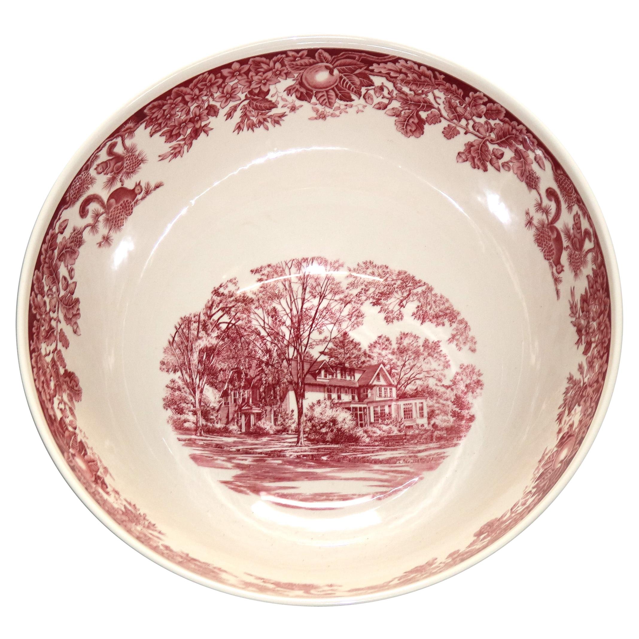 Antique English Wedgwood Scenic Red & White Porcelain Center Bowl, 20thC
