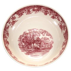 Vintage English Wedgwood Scenic Red & White Porcelain Center Bowl, 20thC