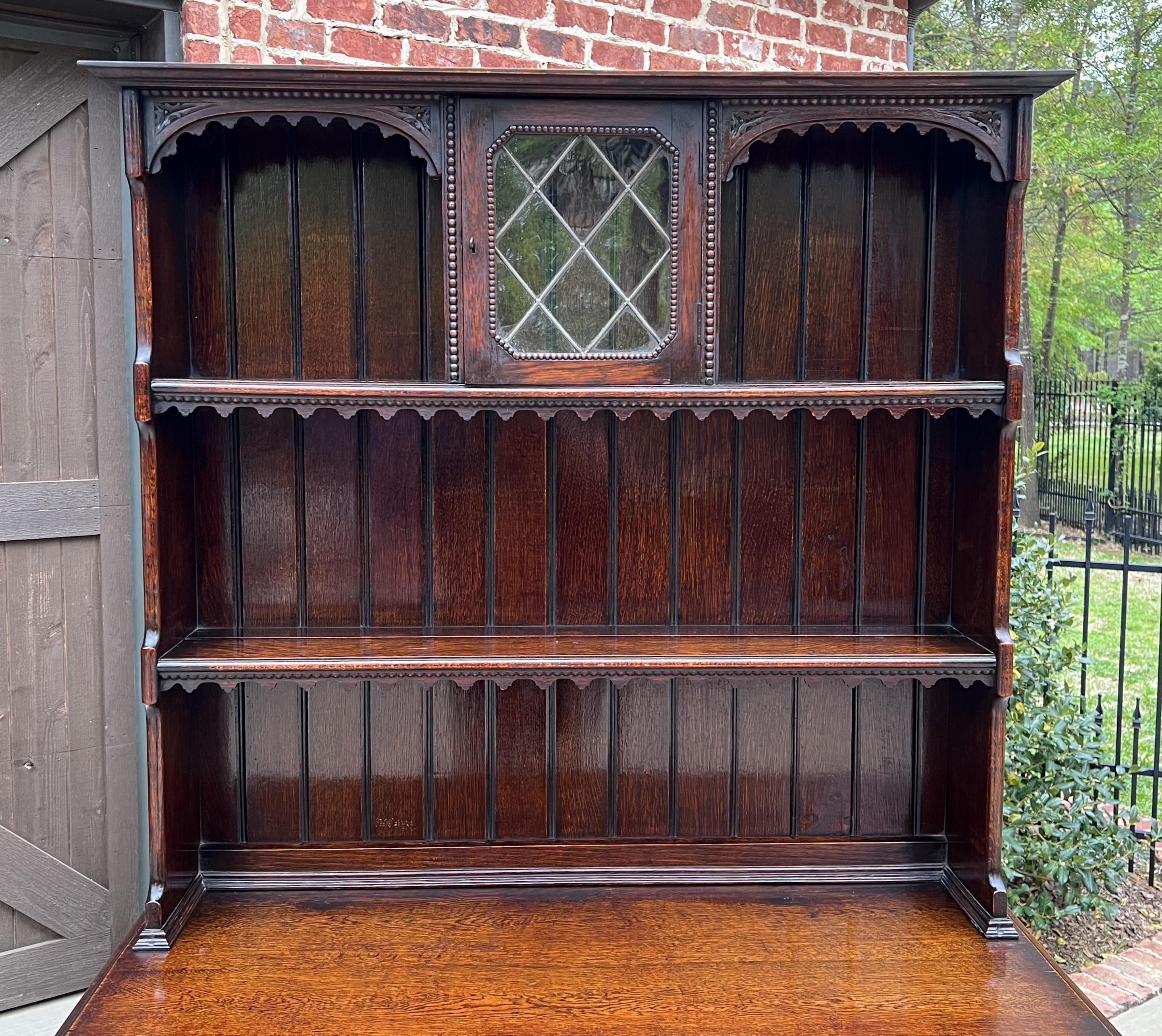 Antique English Welsh Dresser Buffet Sideboard Jacobean Barley Twist Oak Cabinet For Sale 4