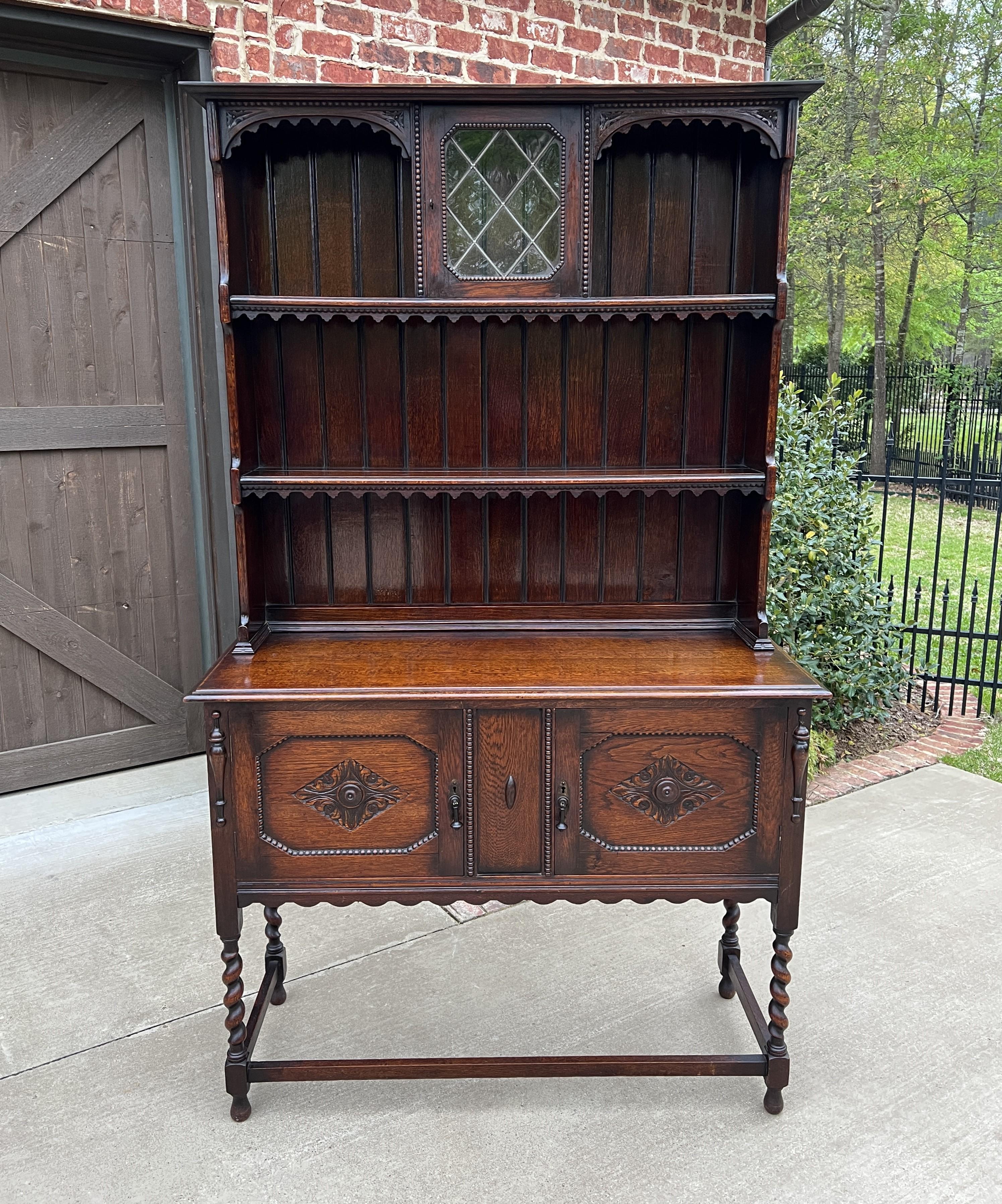 CHARMING Antique English Oak Jacobean Barley Twist Plate Dresser, Sideboard, Hutch Cabinet, Server or Buffet circa 1920s

 These pieces, commonly known as 