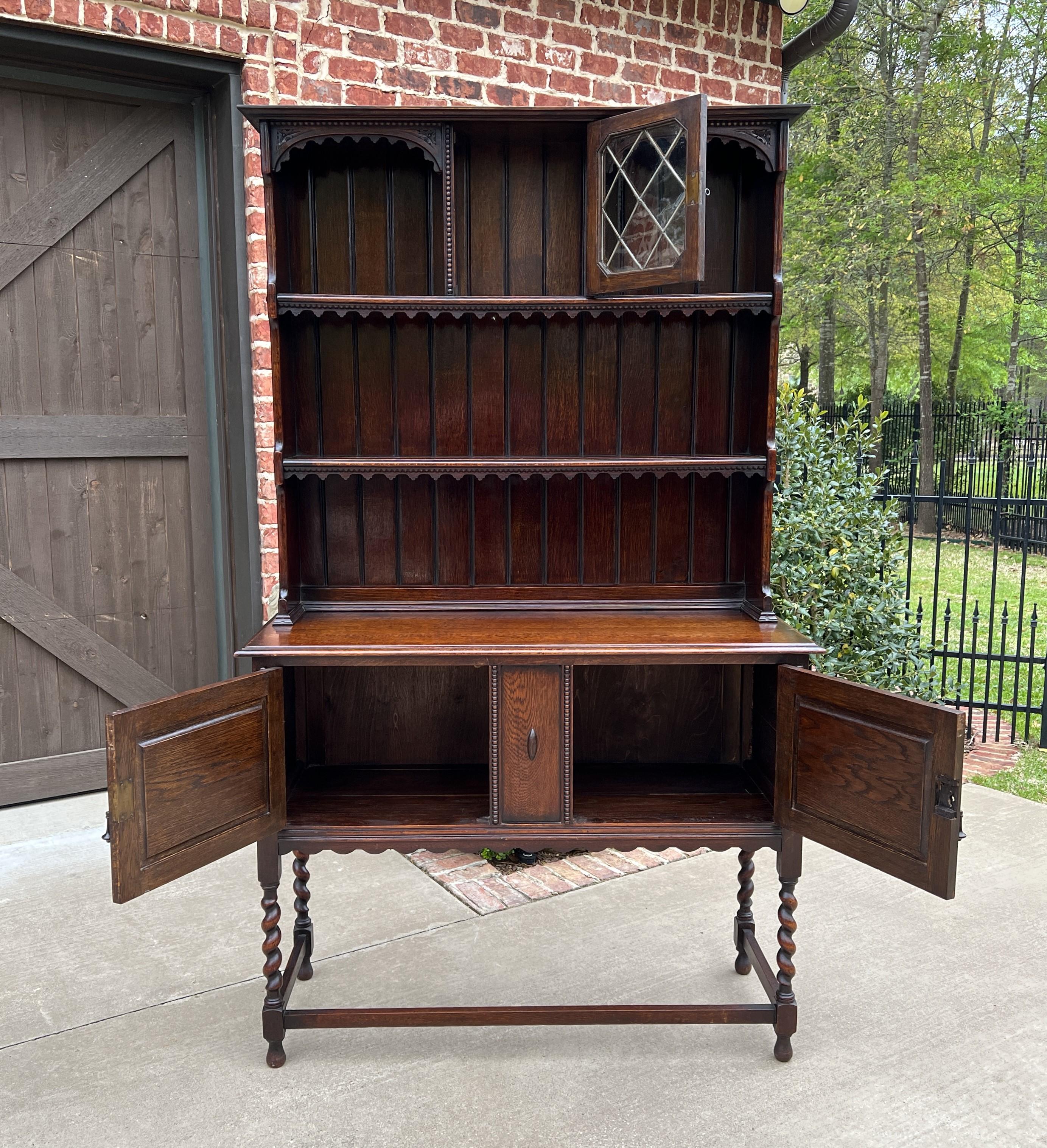 Antique English Welsh Dresser Buffet Sideboard Jacobean Barley Twist Oak Cabinet For Sale 7