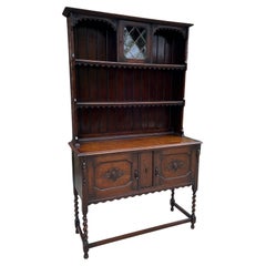 Antique English Welsh Dresser Buffet Sideboard Jacobean Barley Twist Oak Cabinet