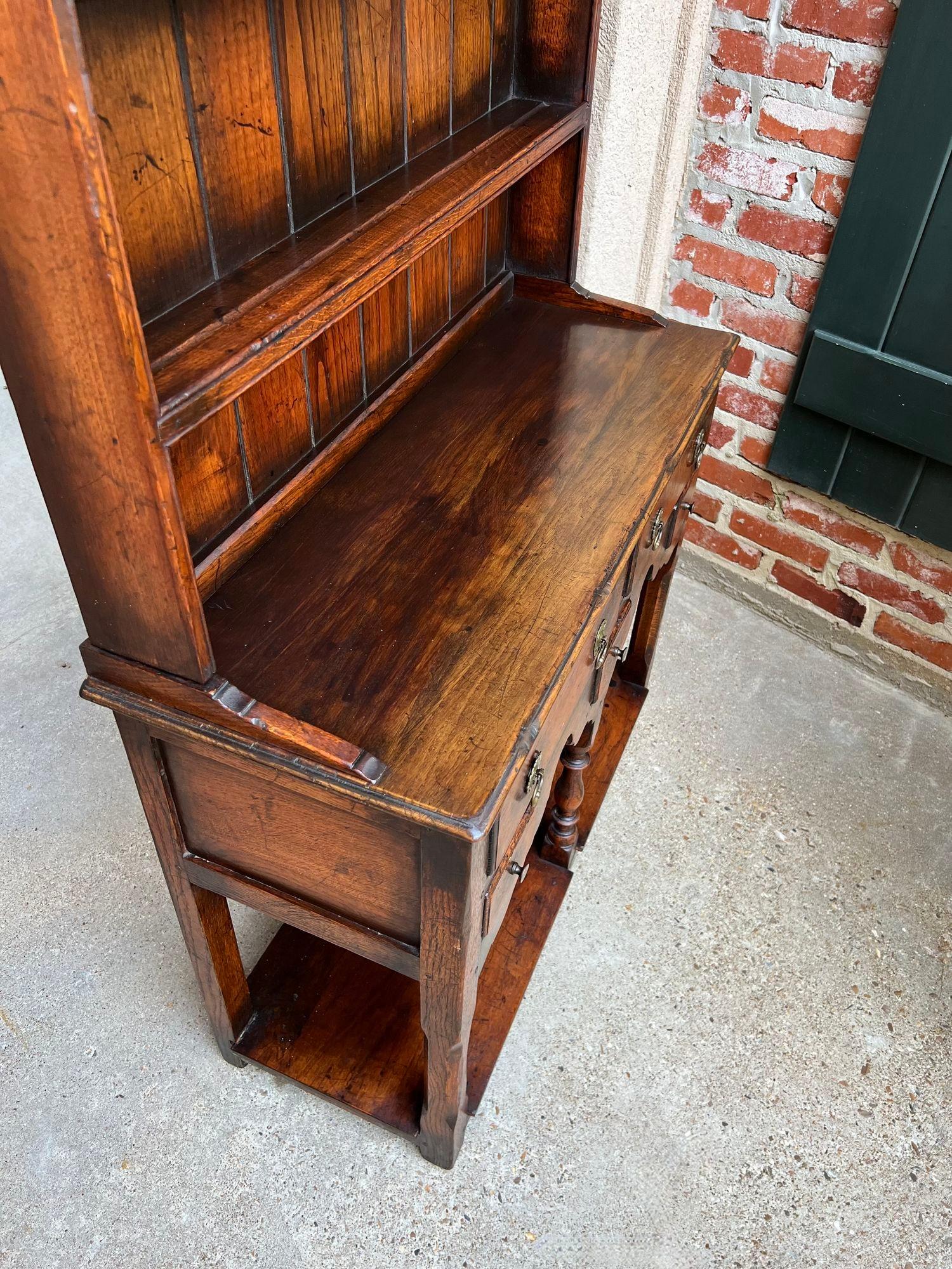 Antique English Welsh Dresser PETITE Sideboard Oak Farmhouse Kitchen Cabinet For Sale 3