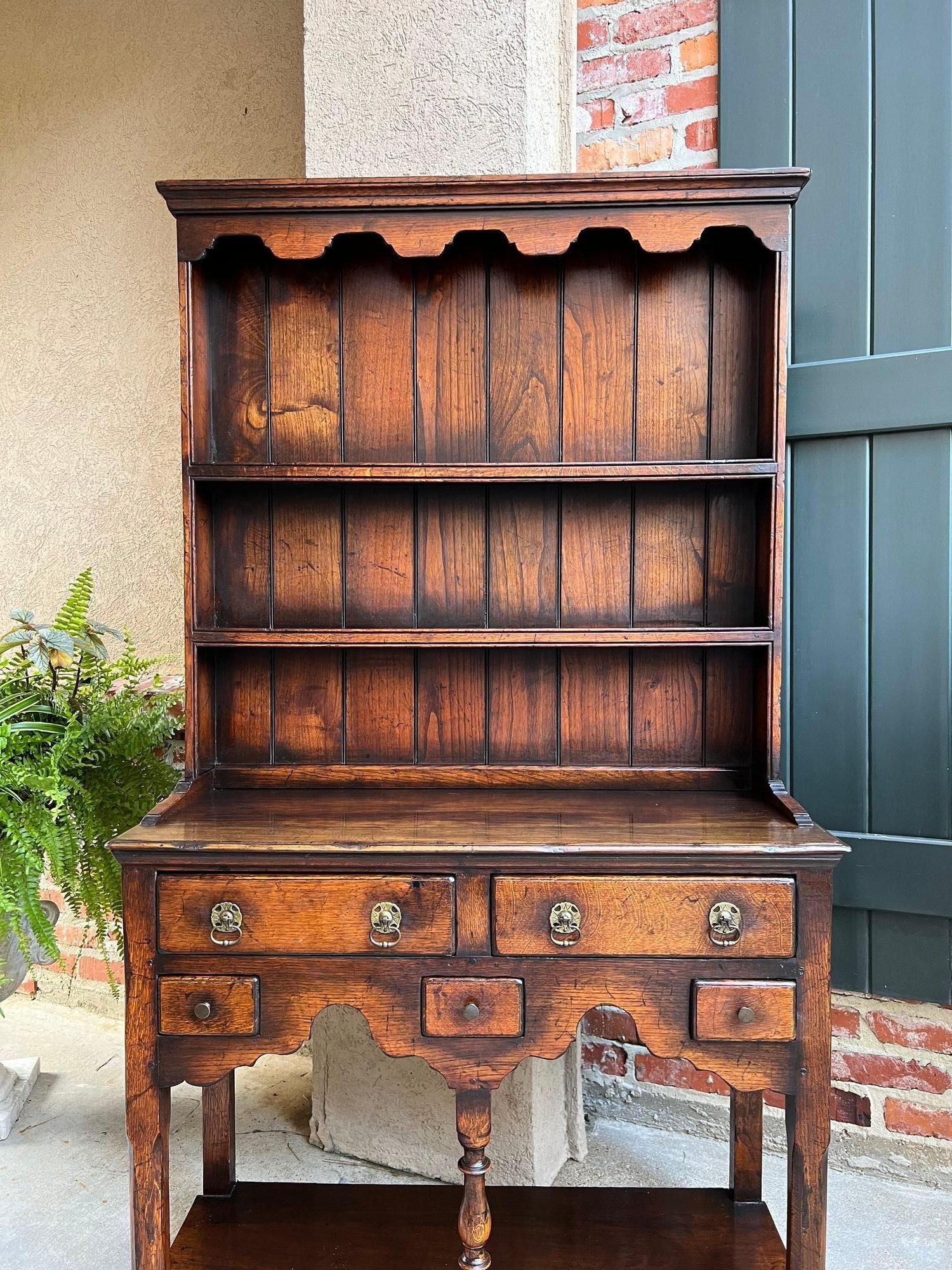Antique English Welsh Dresser PETITE Sideboard Oak Farmhouse Kitchen Cabinet 5