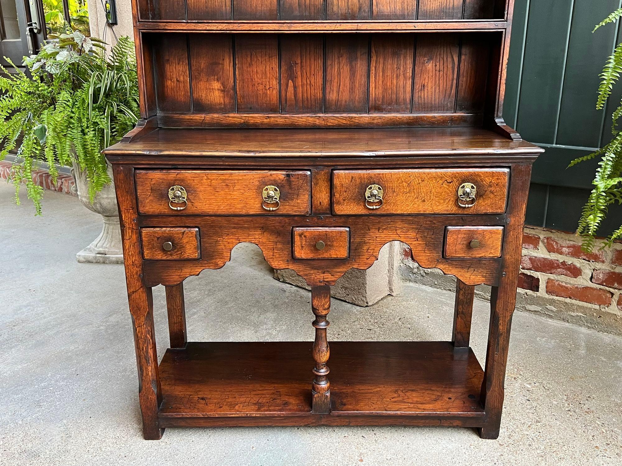 Antique English Welsh Dresser PETITE Sideboard Oak Farmhouse Kitchen Cabinet For Sale 7
