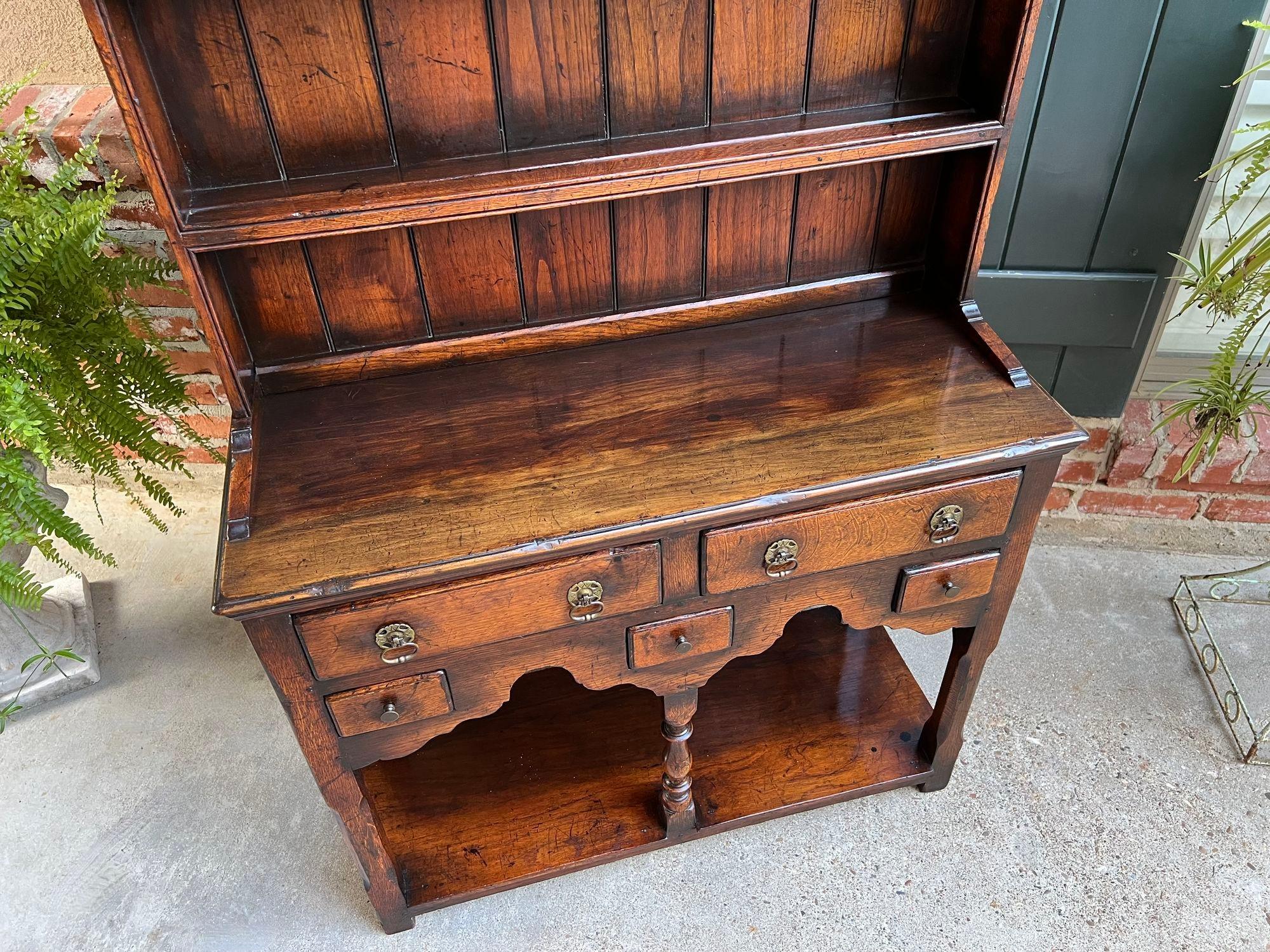 Antique English Welsh Dresser PETITE Sideboard Oak Farmhouse Kitchen Cabinet 8