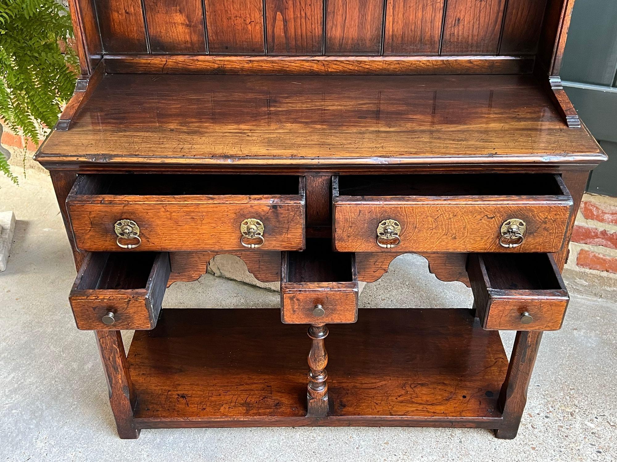 Antique English Welsh Dresser PETITE Sideboard Oak Farmhouse Kitchen Cabinet 9