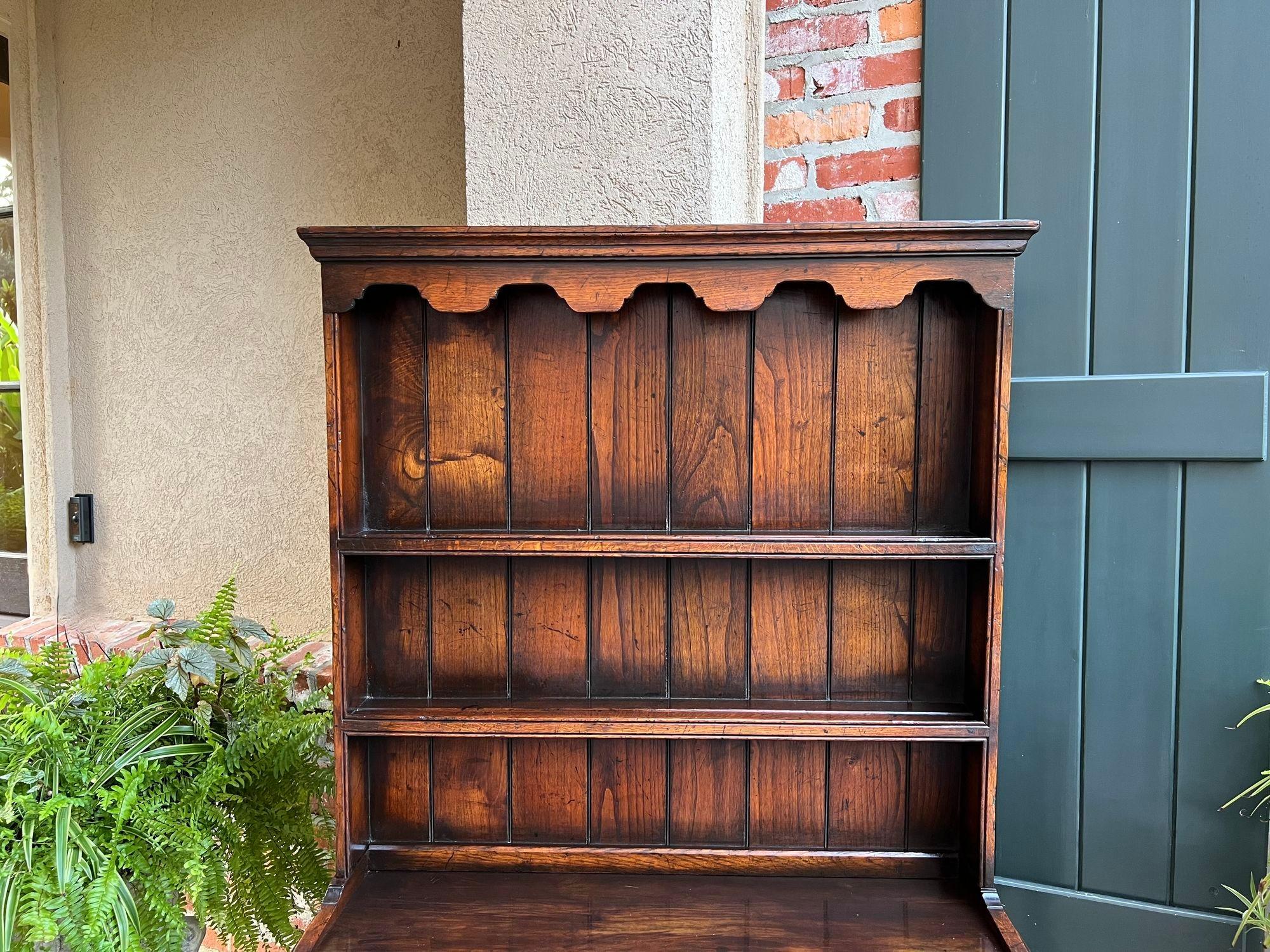 Turned Antique English Welsh Dresser PETITE Sideboard Oak Farmhouse Kitchen Cabinet