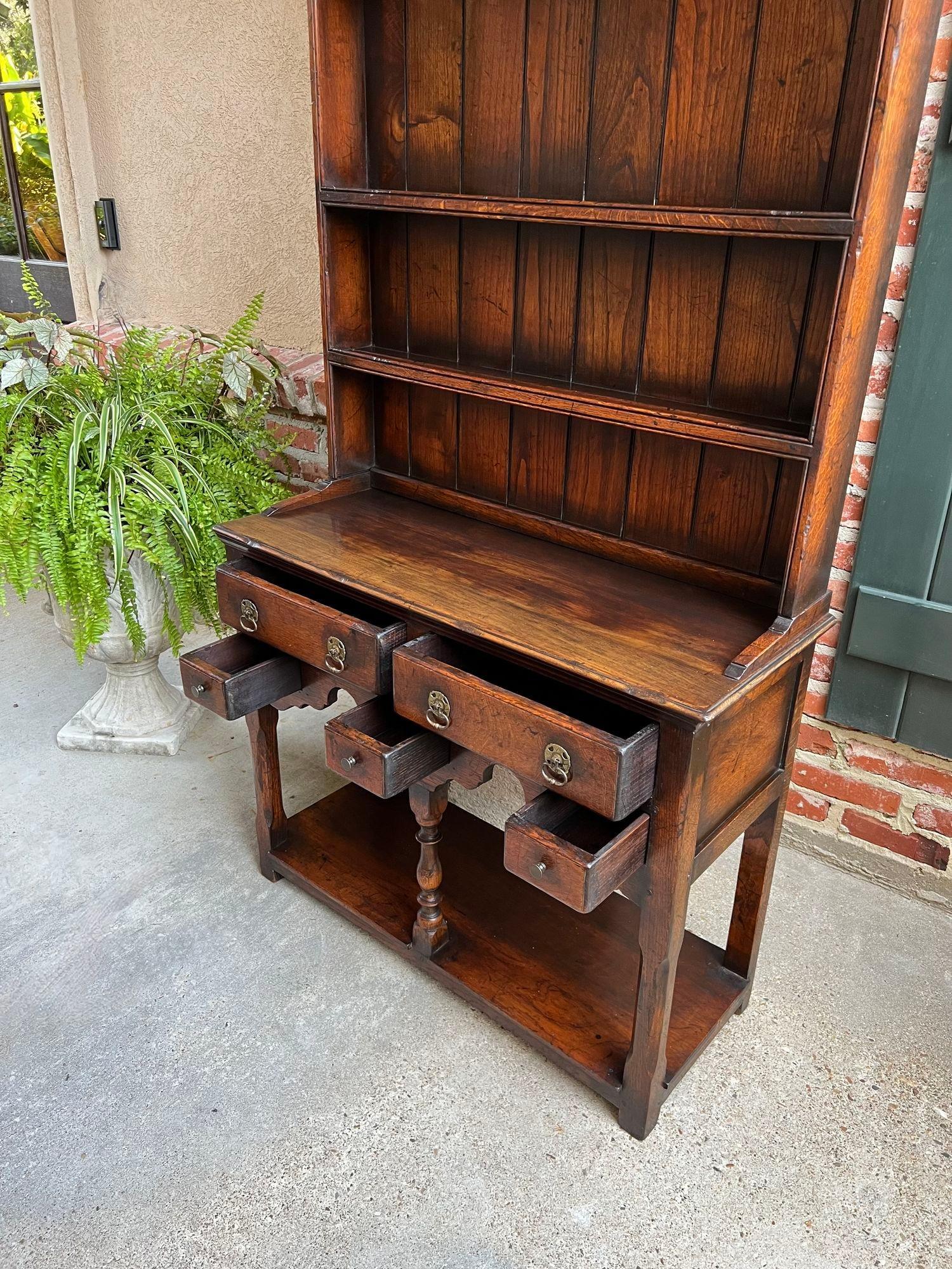 Brass Antique English Welsh Dresser PETITE Sideboard Oak Farmhouse Kitchen Cabinet