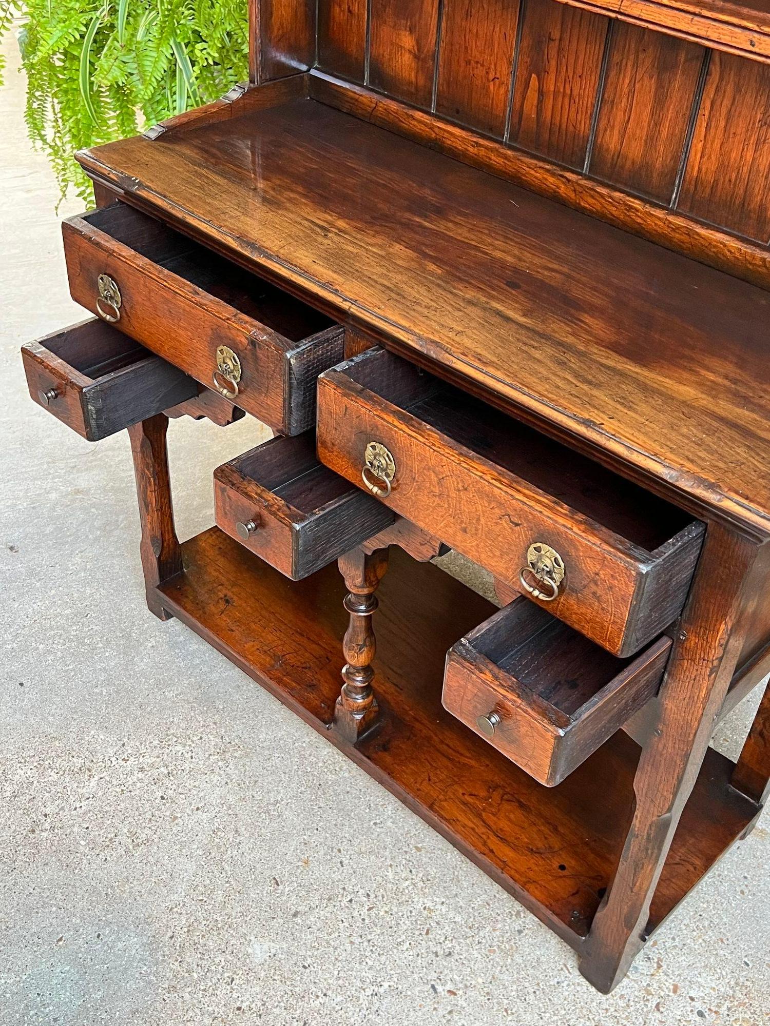 Antique English Welsh Dresser PETITE Sideboard Oak Farmhouse Kitchen Cabinet 1