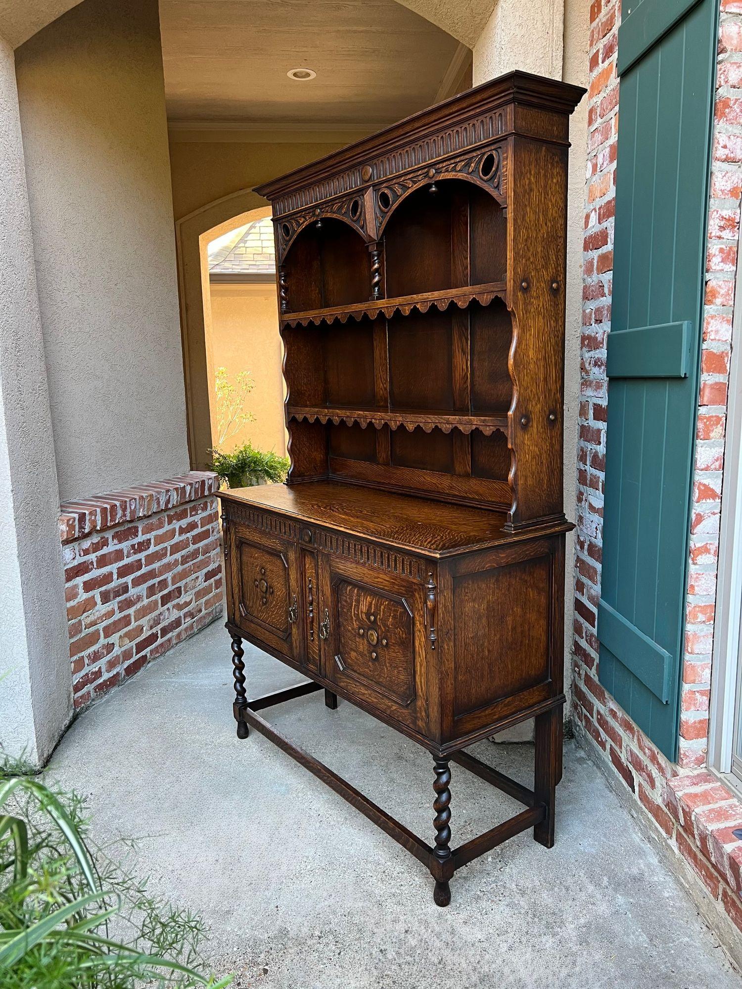 Antique English Welsh Dresser Sideboard Barley Twist Carved Tiger Oak Farmhouse For Sale 3