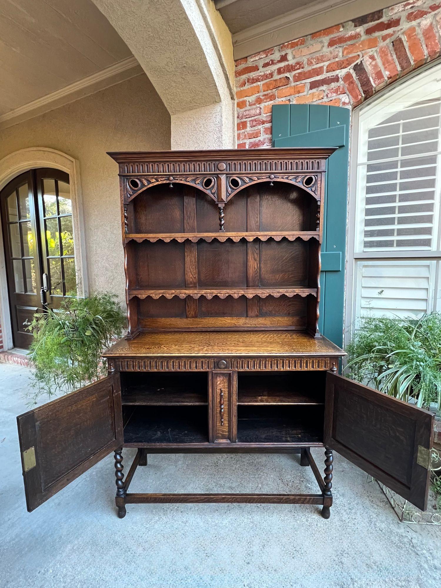 Antique English Welsh Dresser Sideboard Barley Twist Carved Tiger Oak Farmhouse For Sale 4
