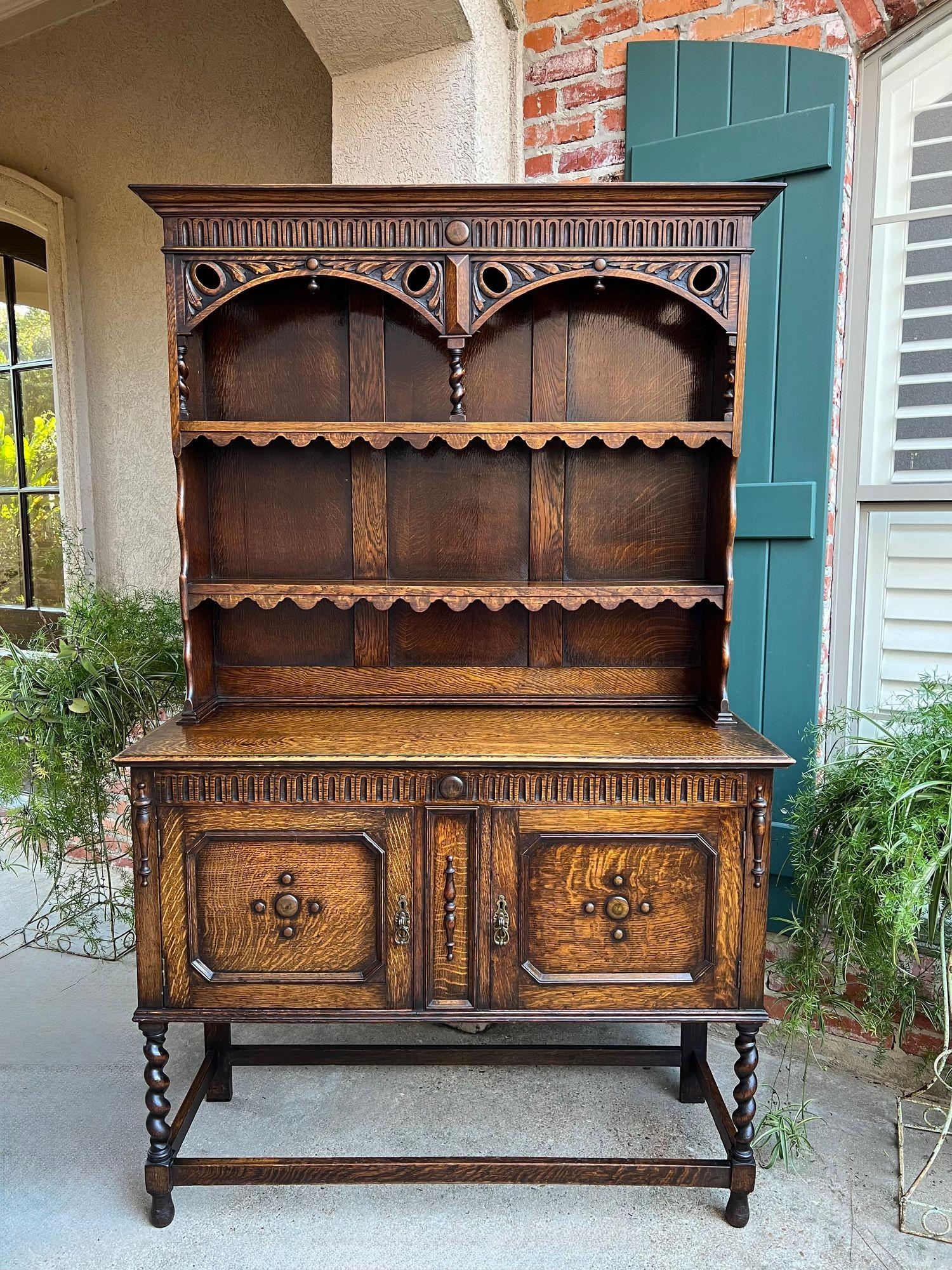 Antique English Welsh Dresser Sideboard Barley Twist Carved Tiger Oak Farmhouse For Sale 6