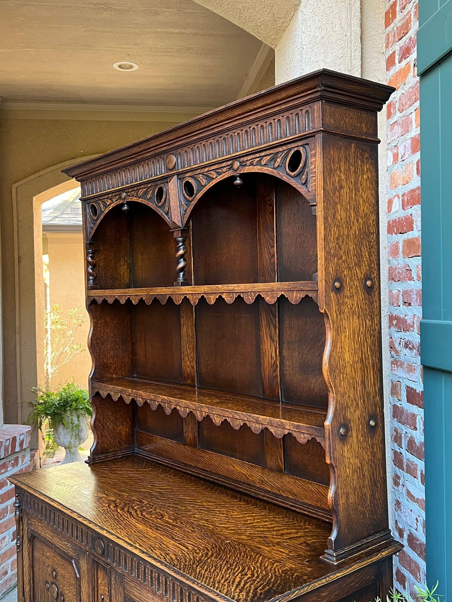 Antique English Welsh Dresser Sideboard Barley Twist Carved Tiger Oak Farmhouse For Sale 9