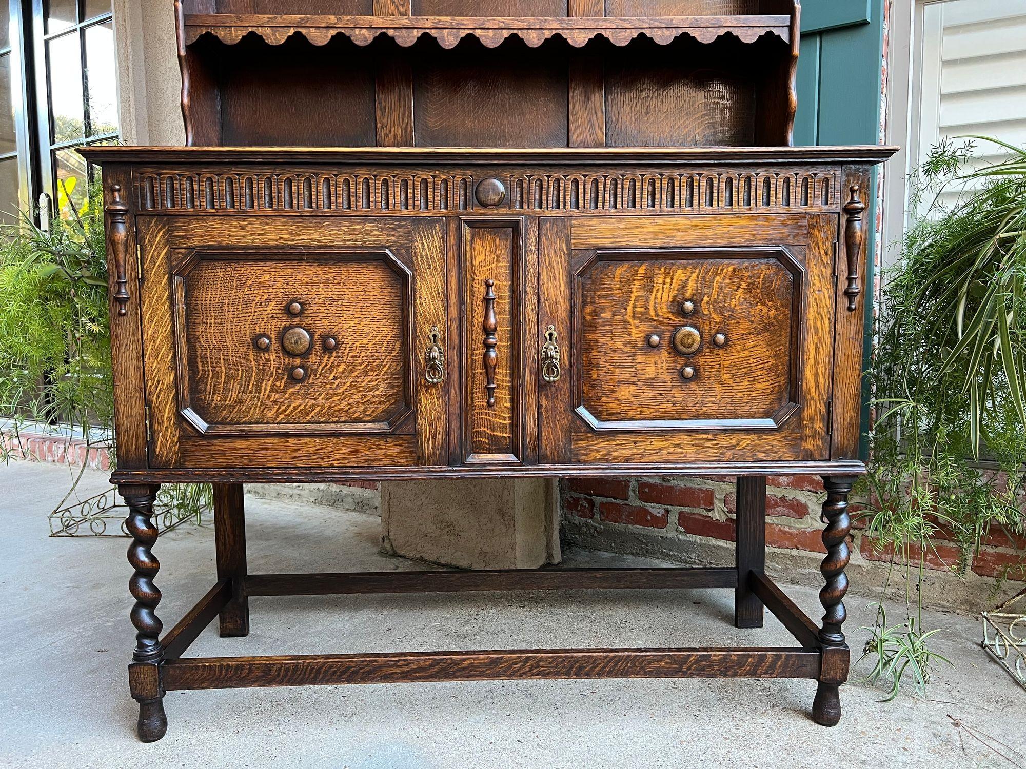 Antique English Welsh Dresser Sideboard Barley Twist Carved Tiger Oak Farmhouse For Sale 10