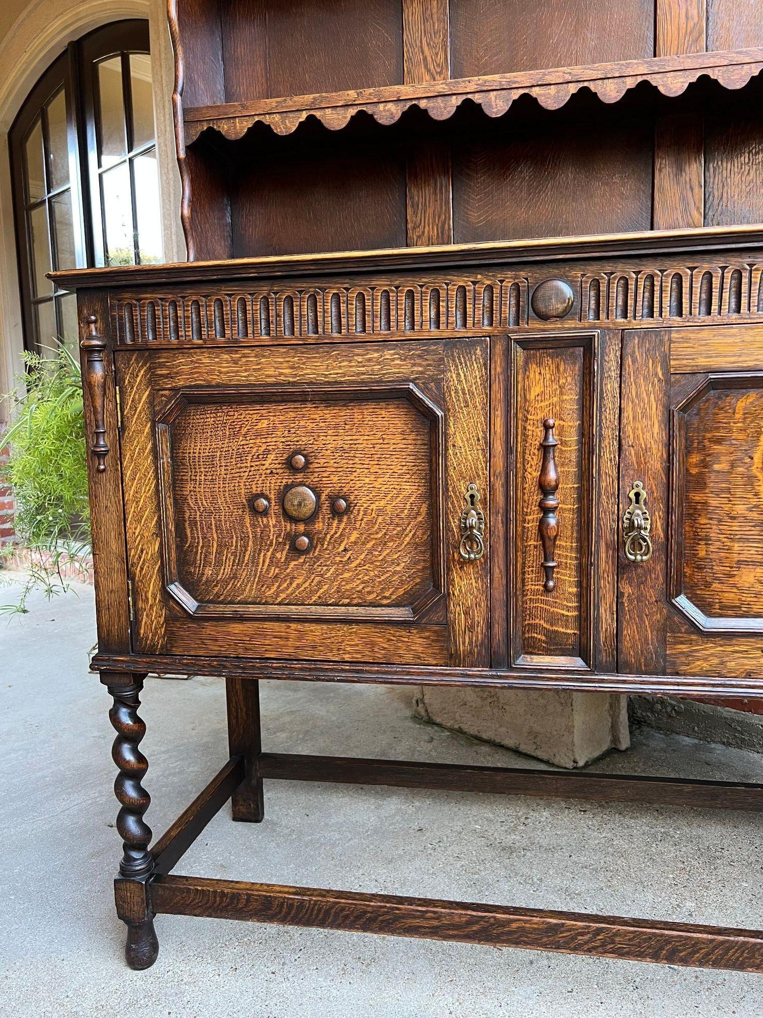Antique English Welsh Dresser Sideboard Barley Twist Carved Tiger Oak Farmhouse For Sale 11