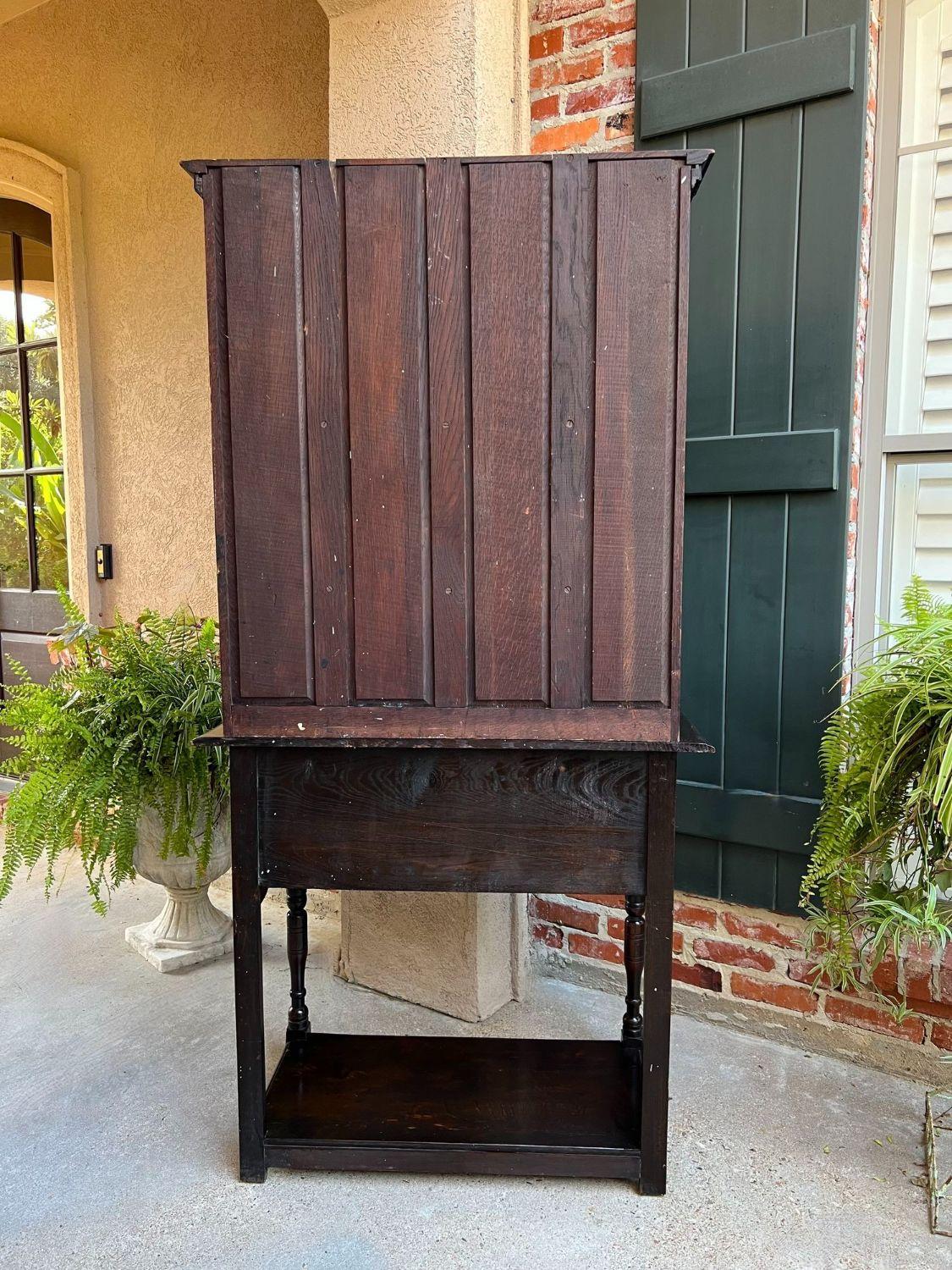 Antique English Welsh Dresser Sideboard Carved Oak Jacobean Farmhouse Cabinet For Sale 7