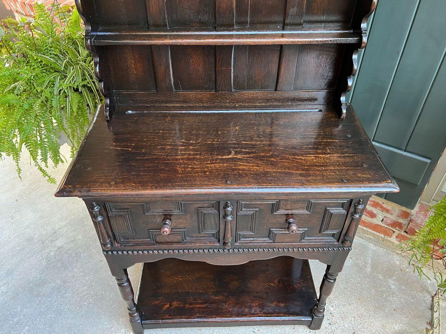 Antique English Welsh Dresser Sideboard Carved Oak Jacobean Farmhouse Cabinet For Sale 10