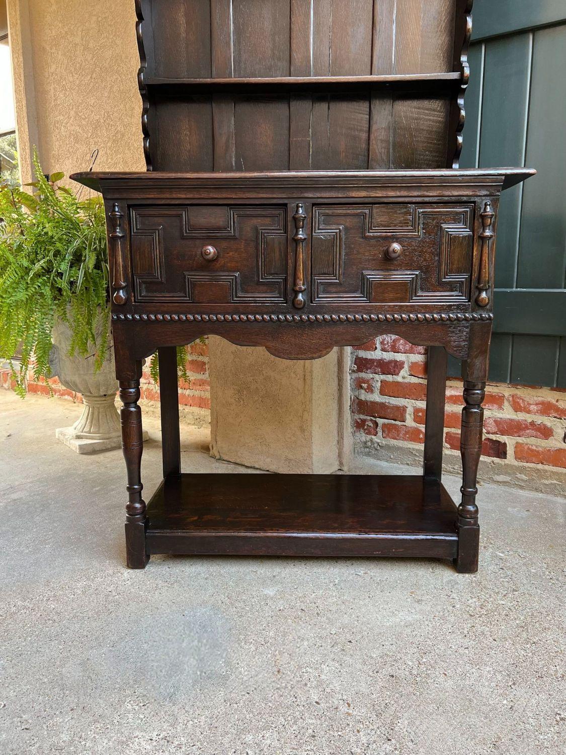 Early 20th Century Antique English Welsh Dresser Sideboard Carved Oak Jacobean Farmhouse Cabinet For Sale