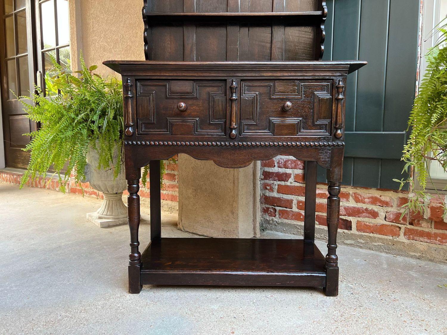 Antique English Welsh Dresser Sideboard Carved Oak Jacobean Farmhouse Cabinet For Sale 1